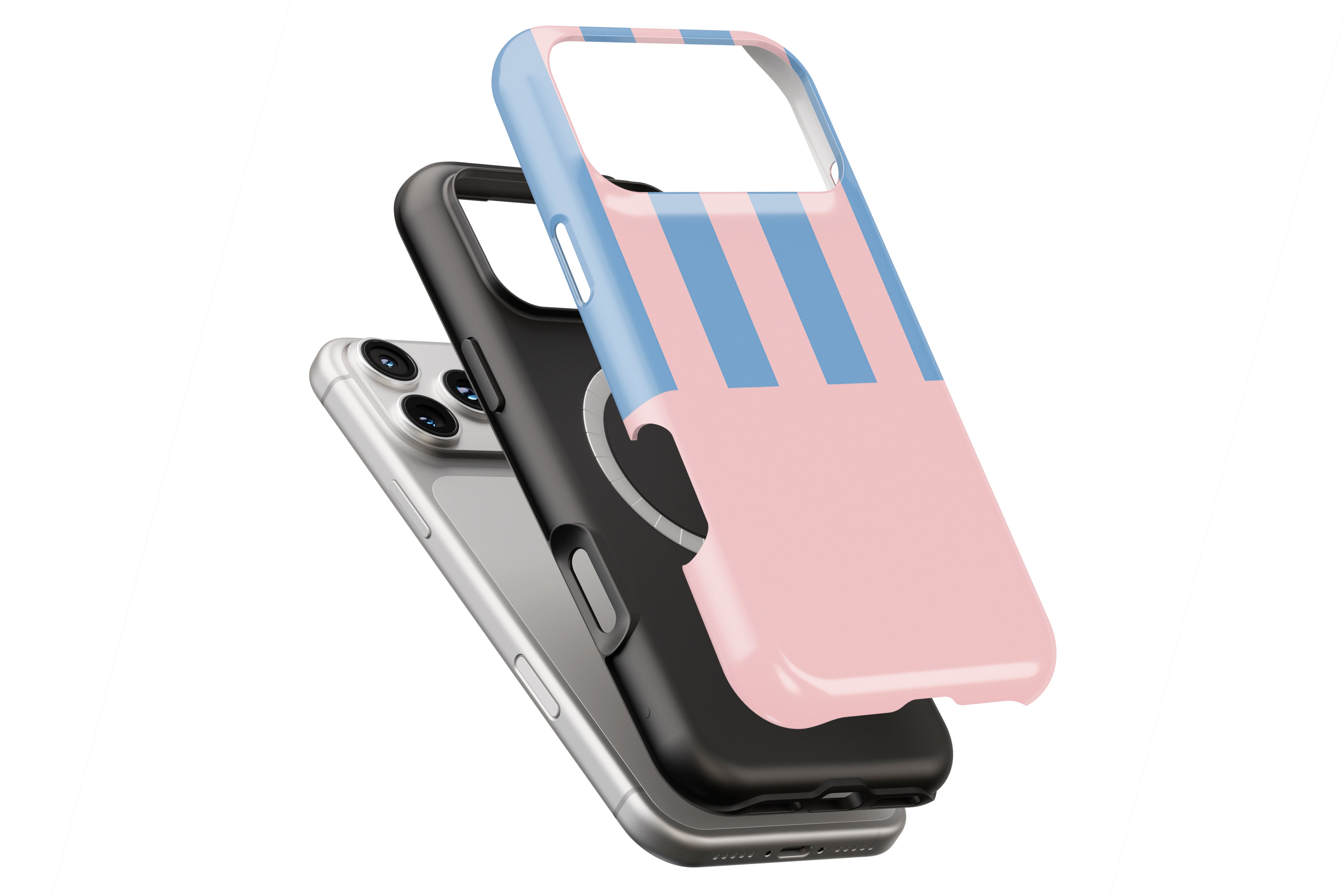Miami Stripe Pink and Blue magnetic case showing built-in magnetic ring compatible with MagSafe charging