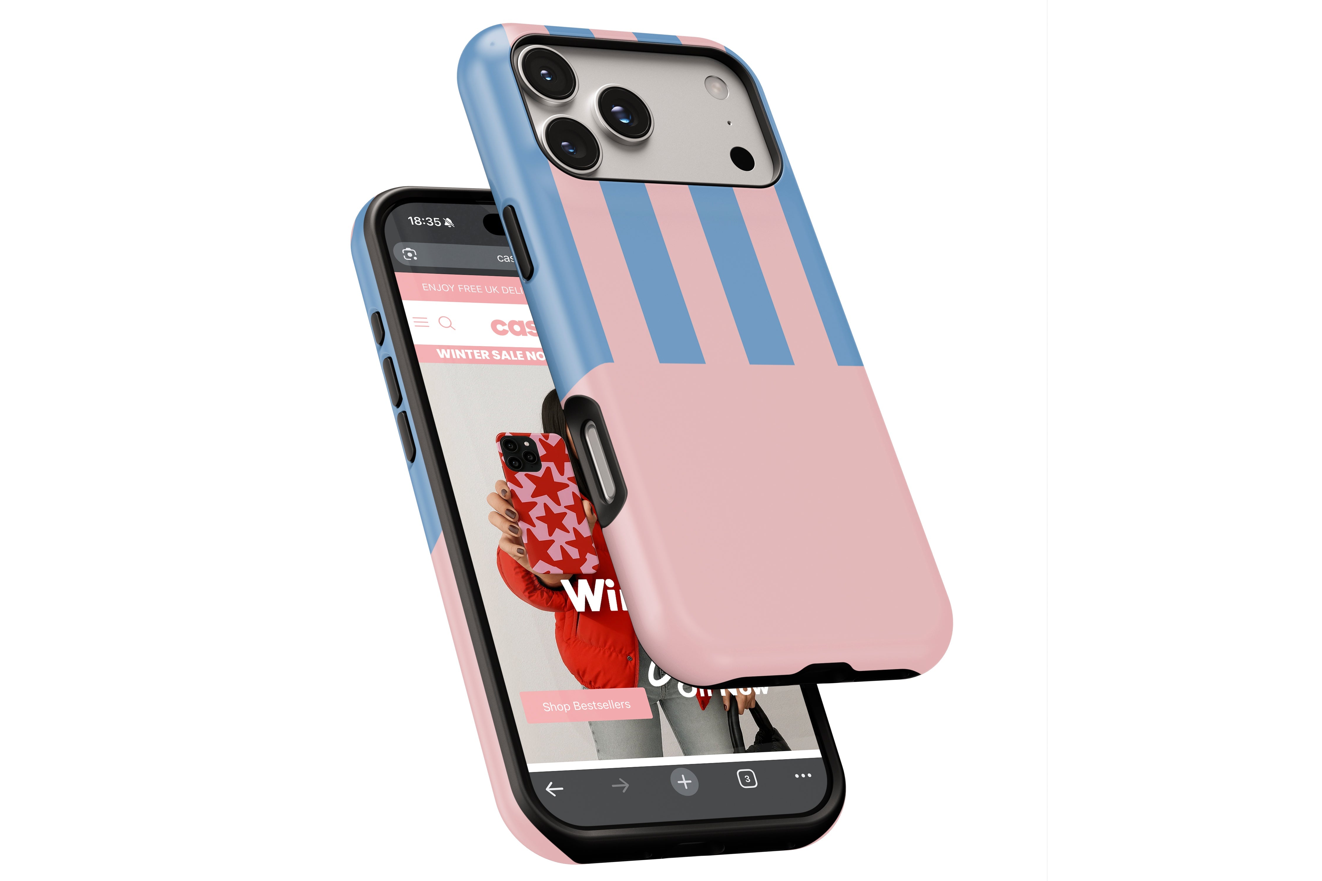 Side view of Miami Stripe Pink and Blue magnetic tough case showing button cut-outs