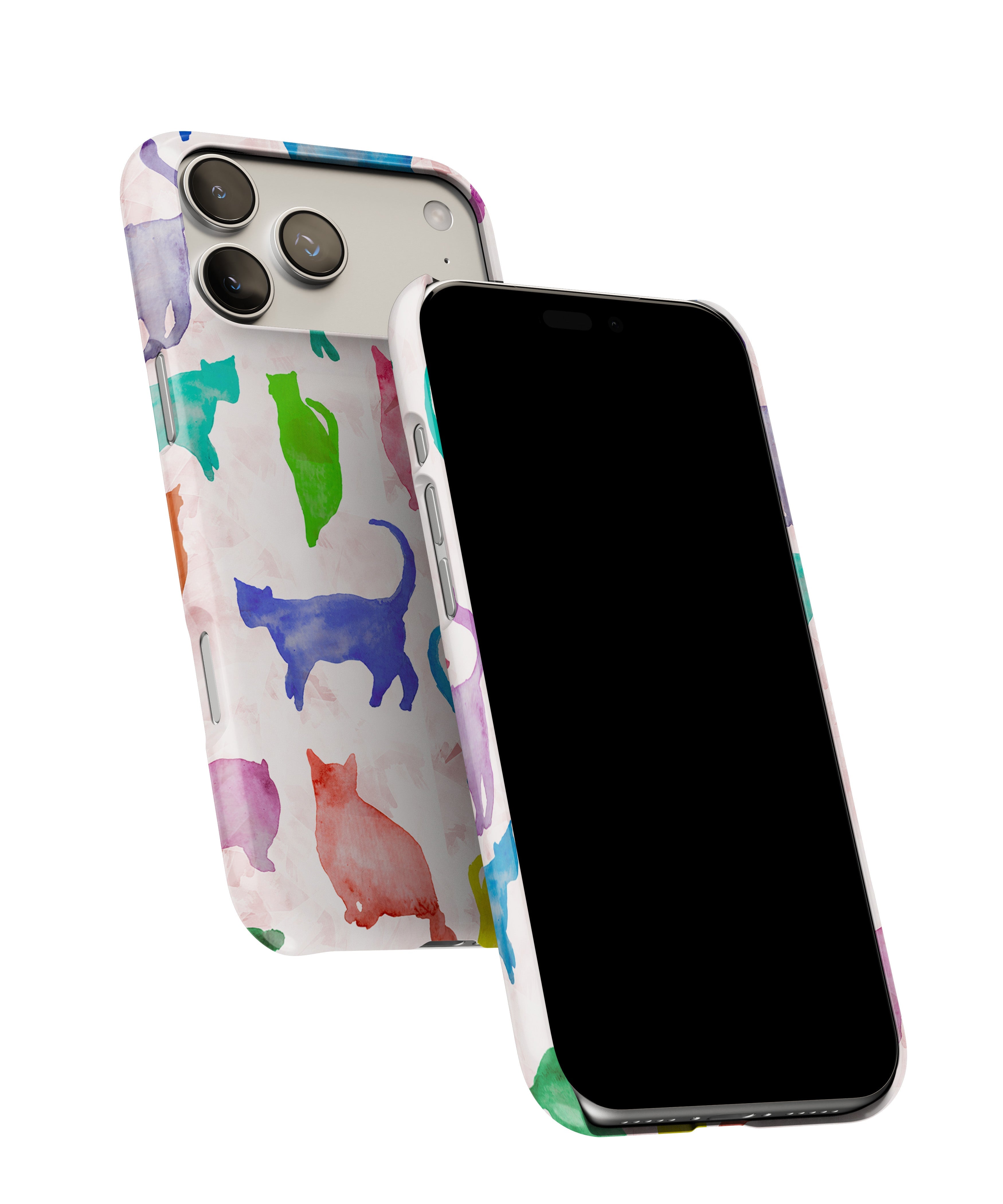Side view of Abstract Cats phone case showing button cut-outs