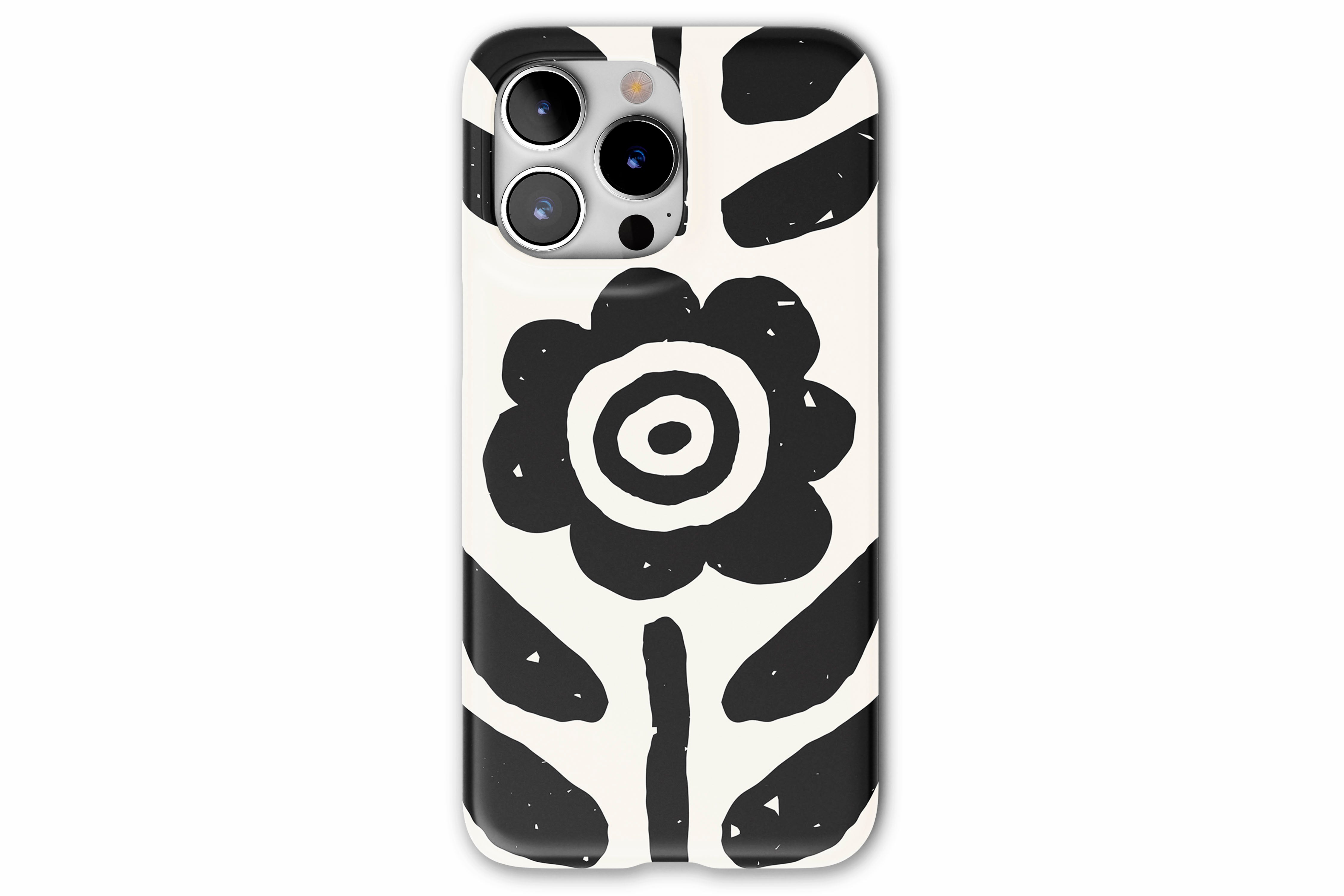 Front view of Abstract Flower case showing mono print design