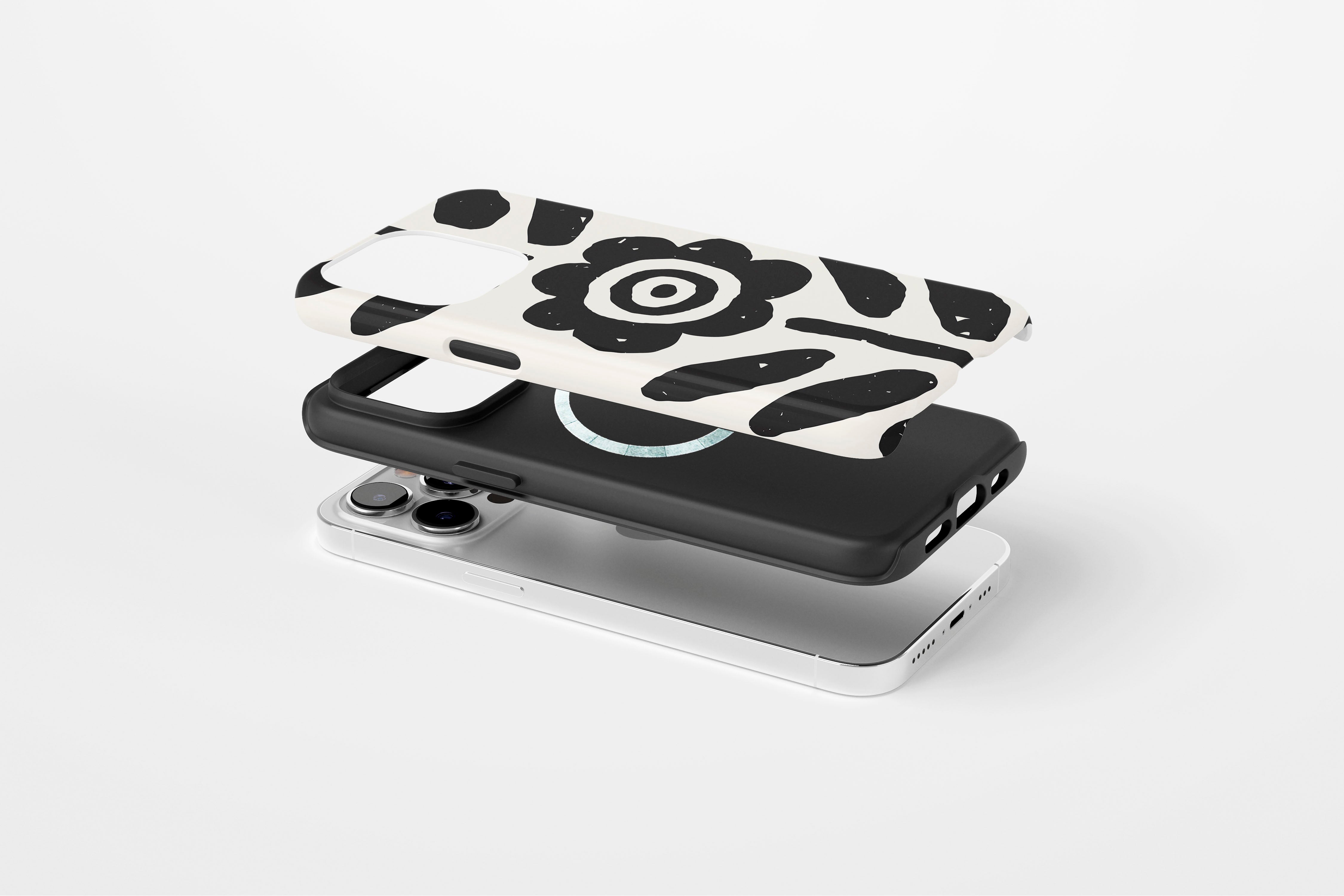 Side view of Abstract flower case showing  print design