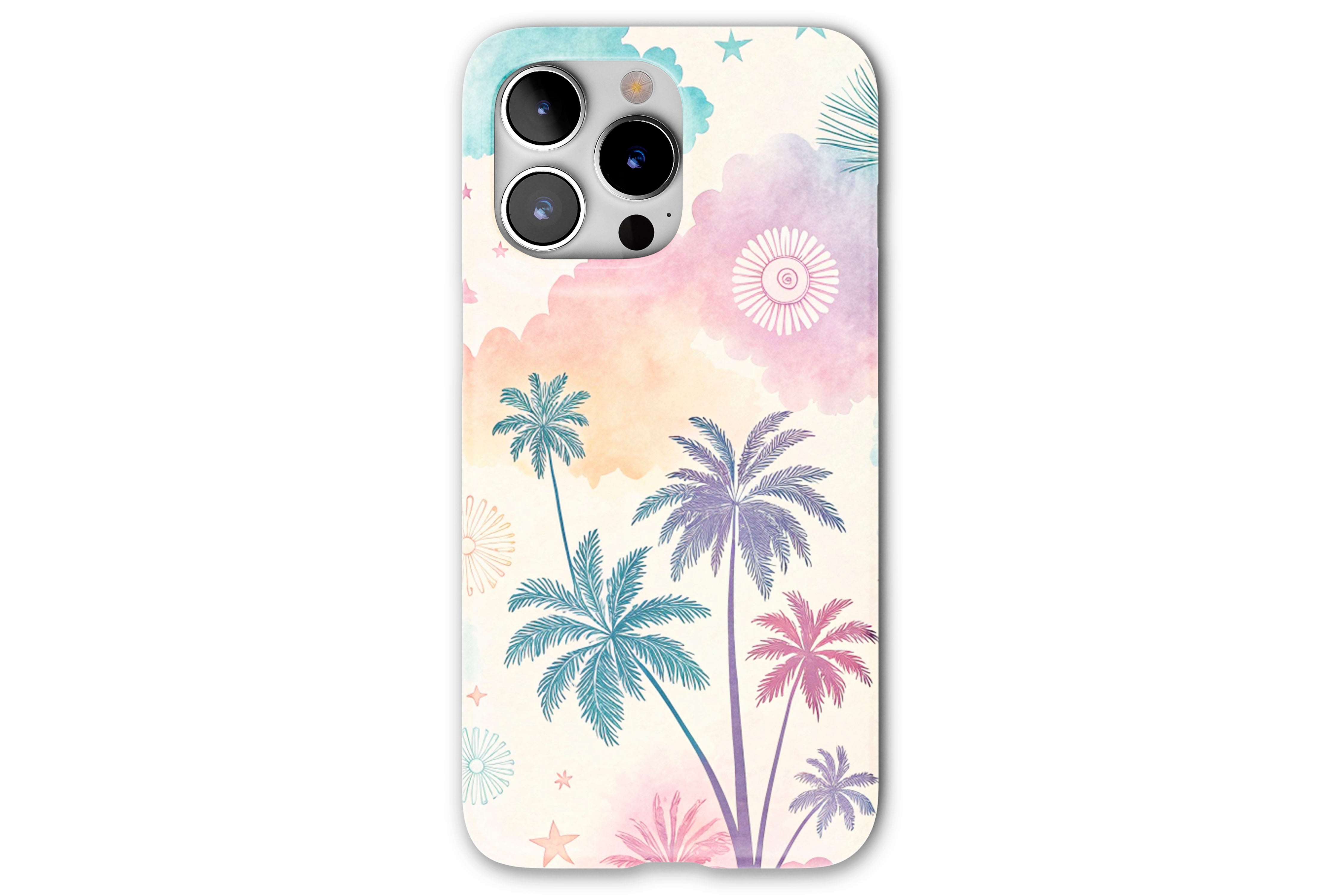 Front view of Abstract Palm case showing multi colour palm print design