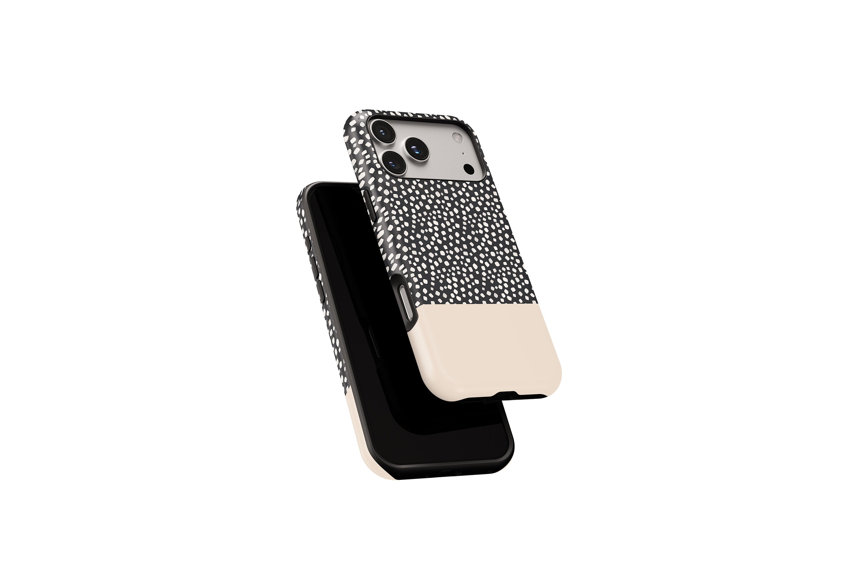 Side view of Black Spot phone case showing button cut-outs