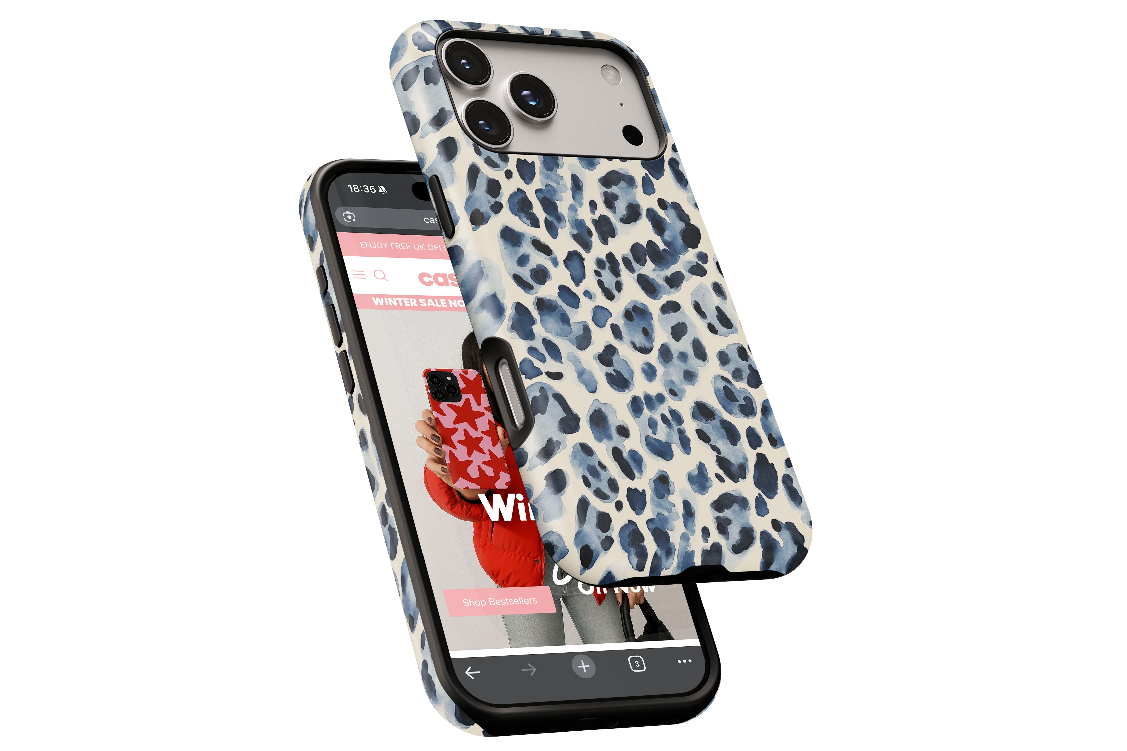 Side view of Blue Leopard magnetic tough case showing button cut-outs