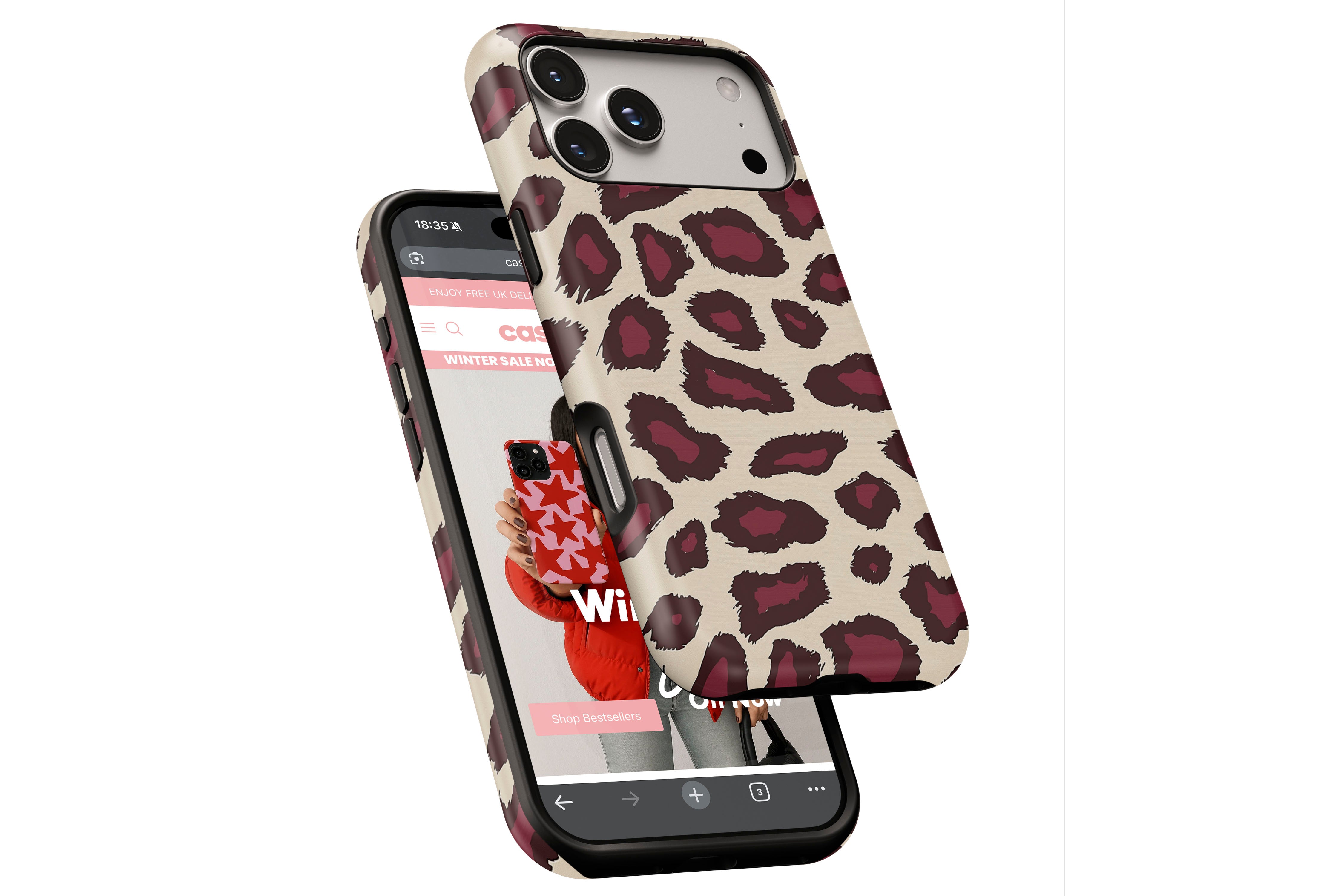 Side view of Burgundy Leopard magnetic tough case showing button cut-outs
