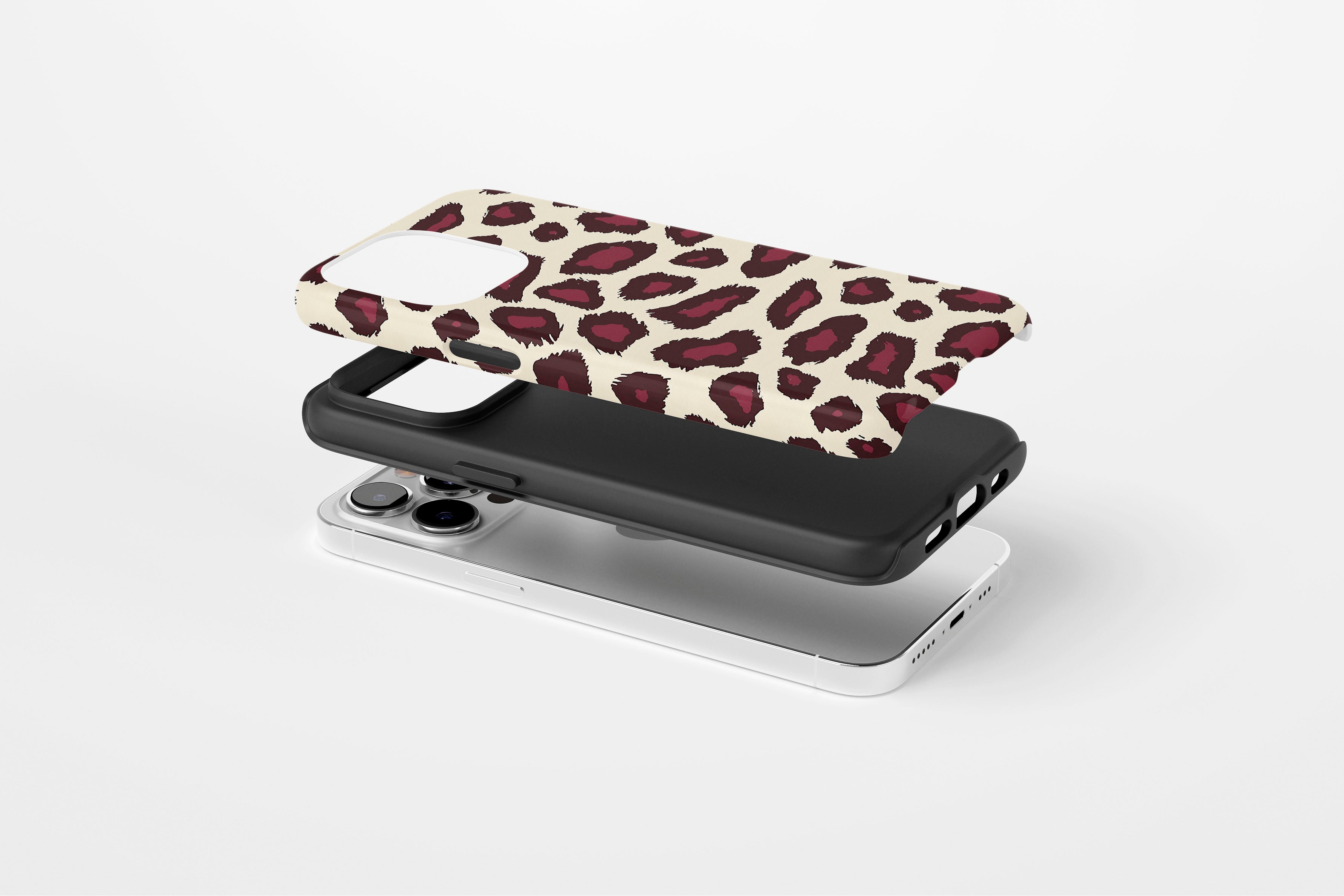 Side view of Burgundy Leopard case showing  an example of tough case