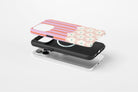 Side view of Cabana Bloom case showing striped floral print design