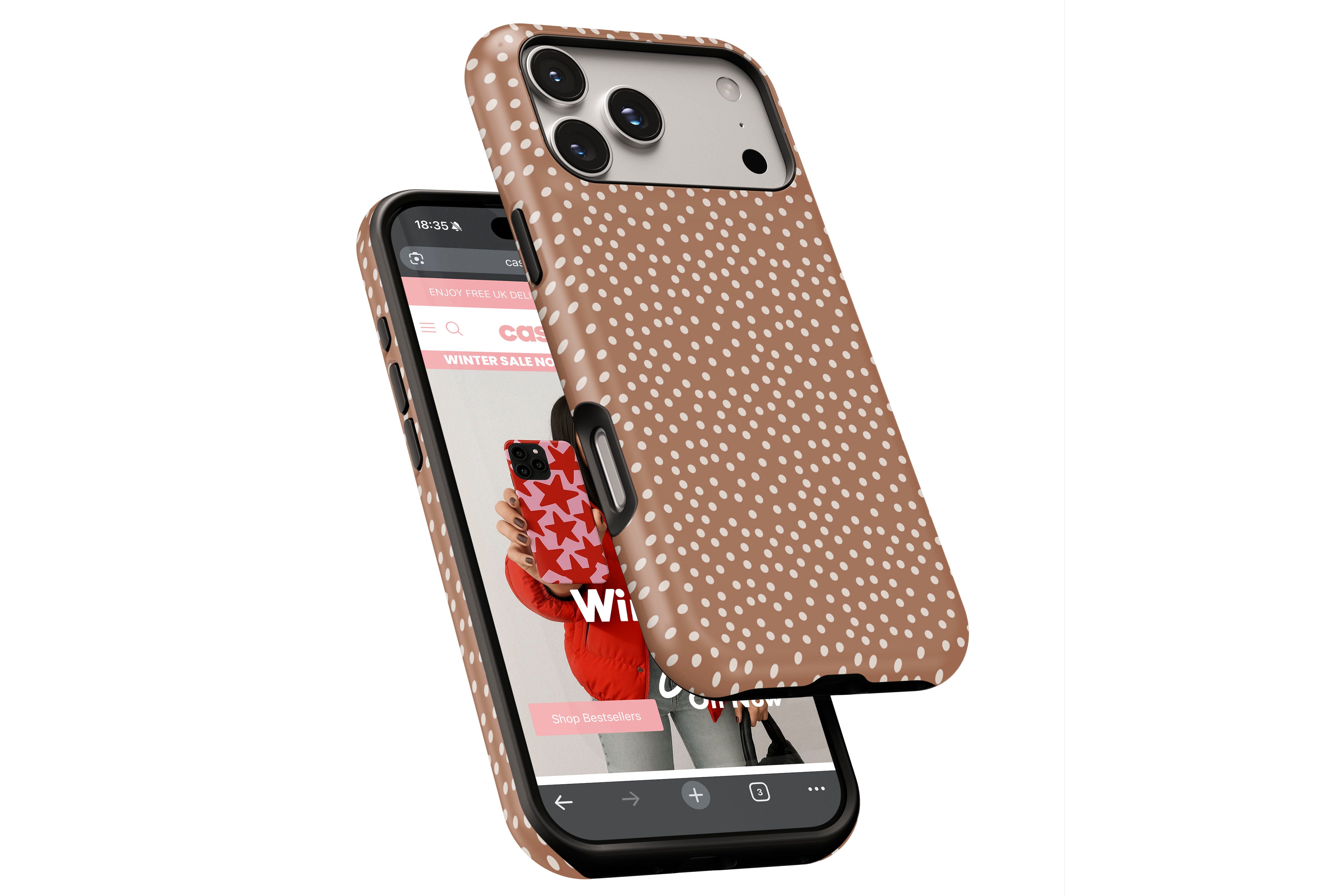 Side view of Caramel Dots magnetic tough case showing button cut-outs