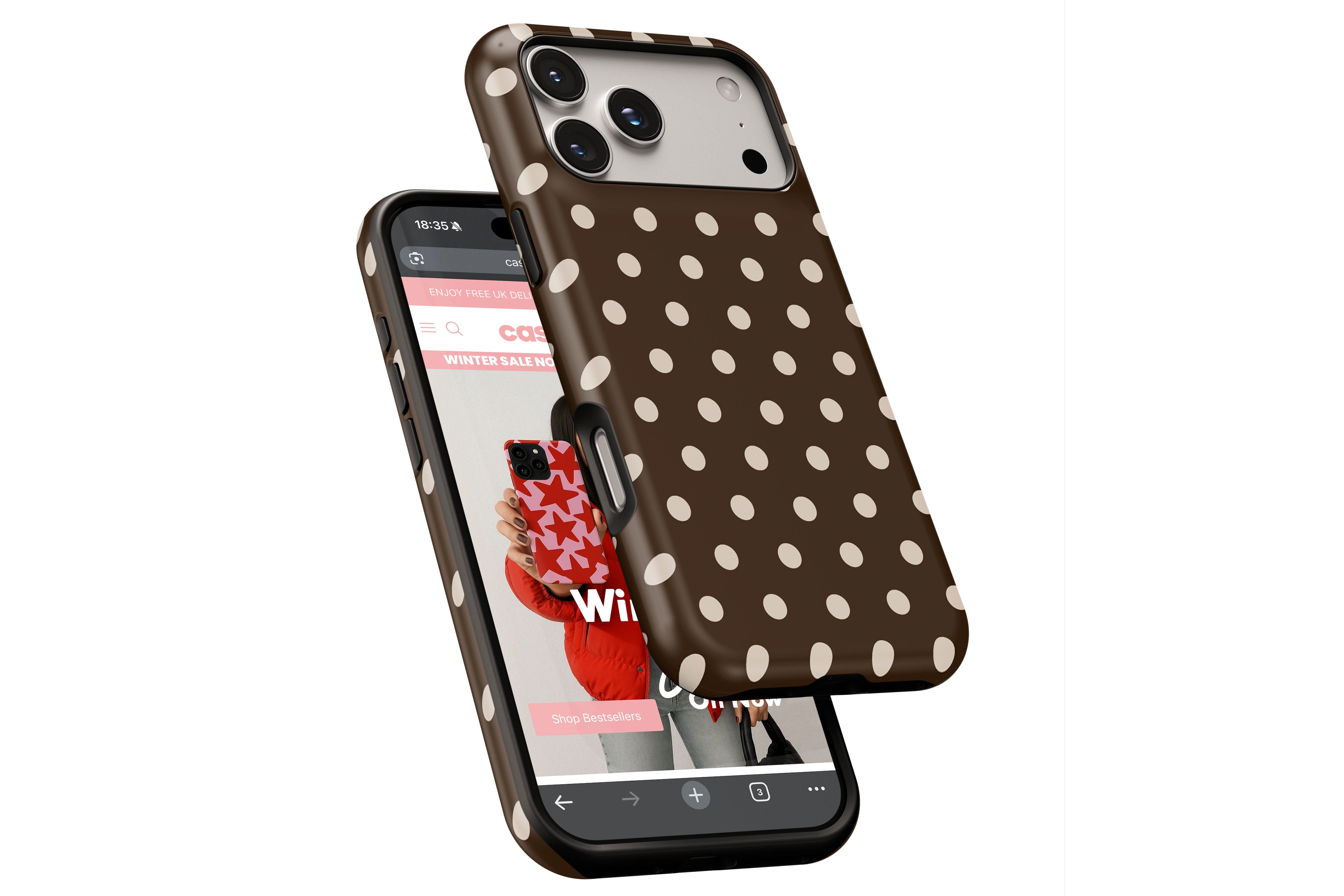 Side view of Chocolate Spot magnetic tough case showing button cut-outs