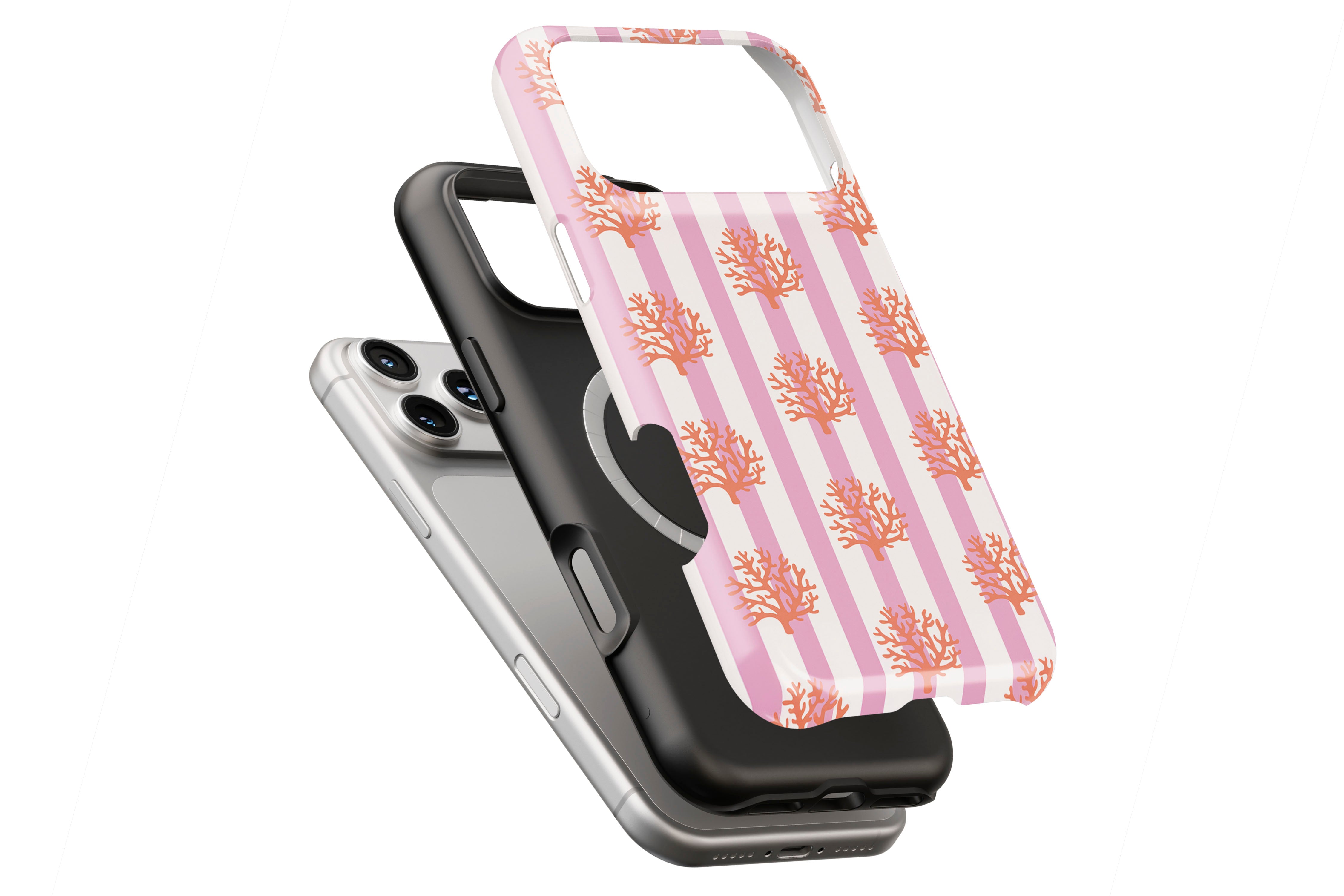 Coral magnetic case showing built-in magnetic ring compatible with MagSafe charging