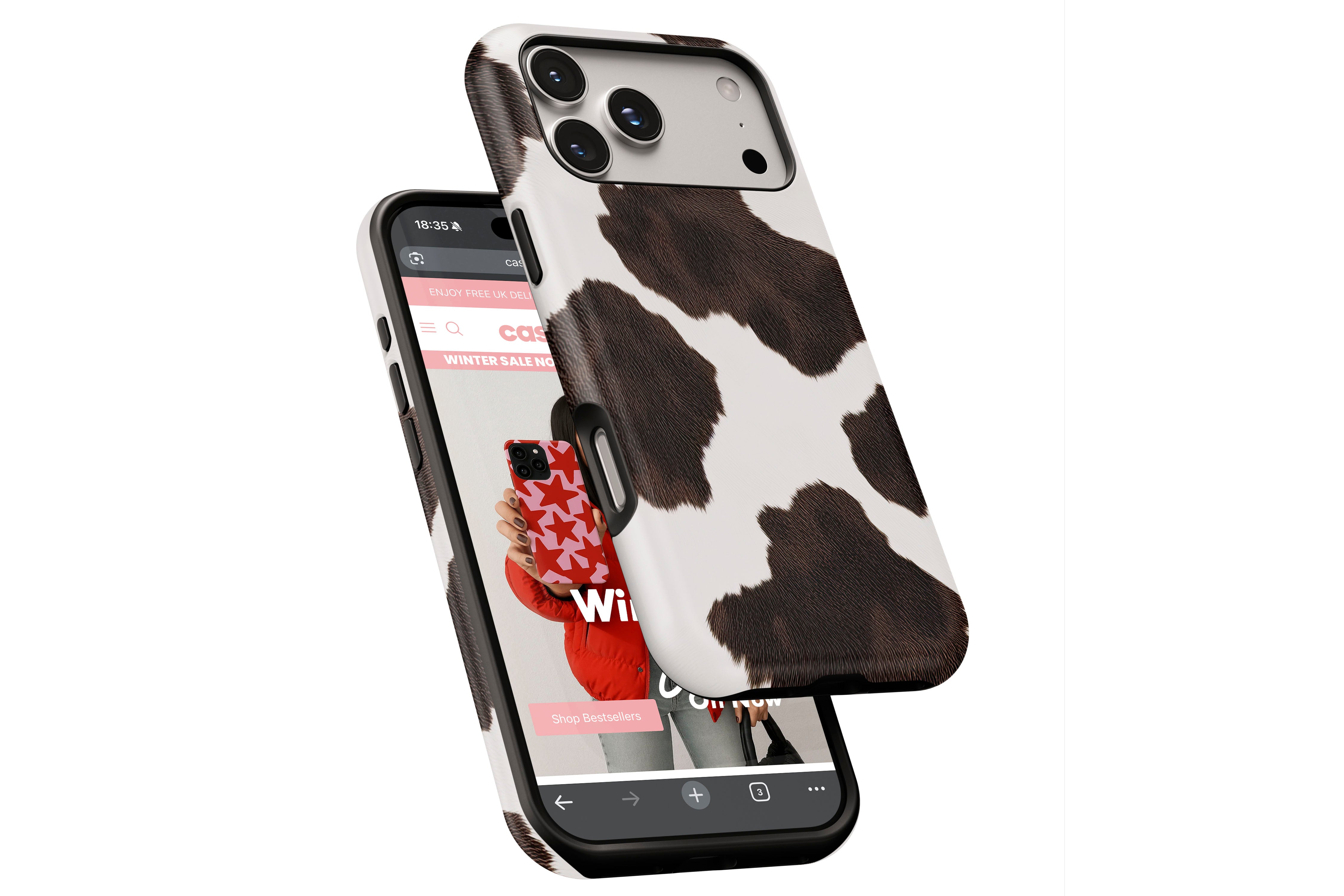 Side view of Cowhide magnetic tough case showing button cut-outs