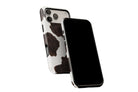 Side view of Cowhide phone case showing button cut-outs