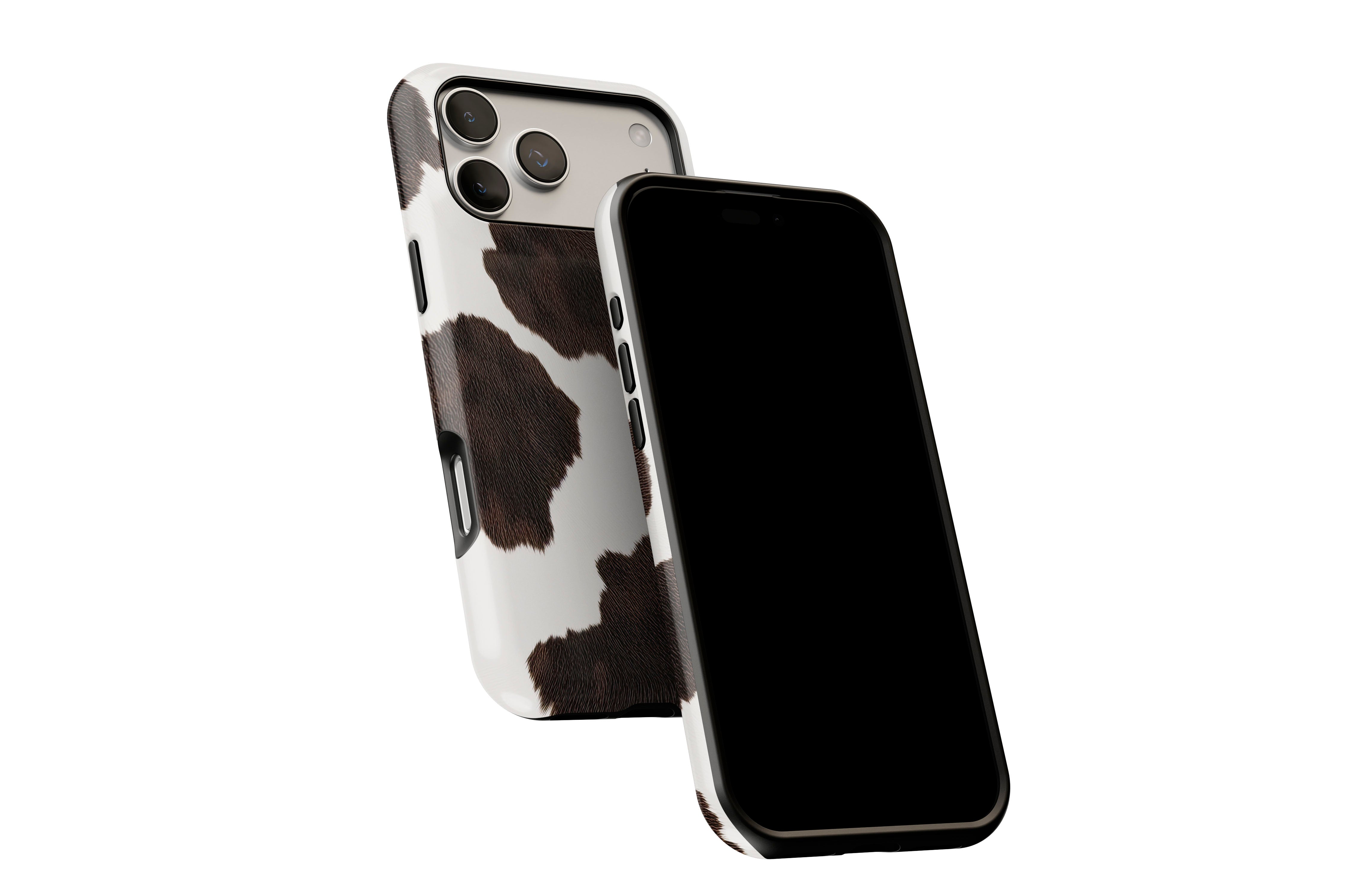 Side view of Cowhide phone case showing button cut-outs