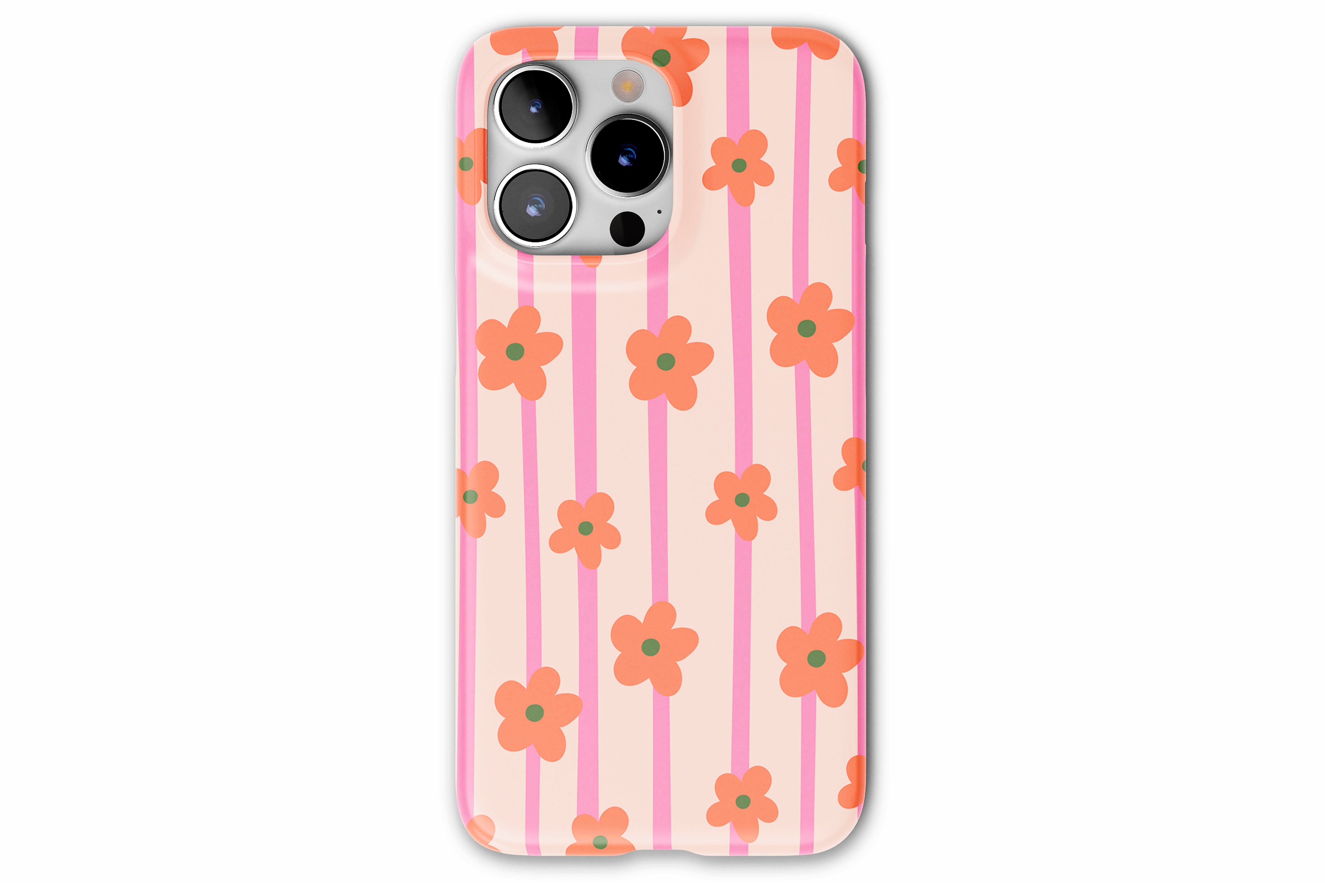 Front view of Daisy Chain case showing daisy stripe print design