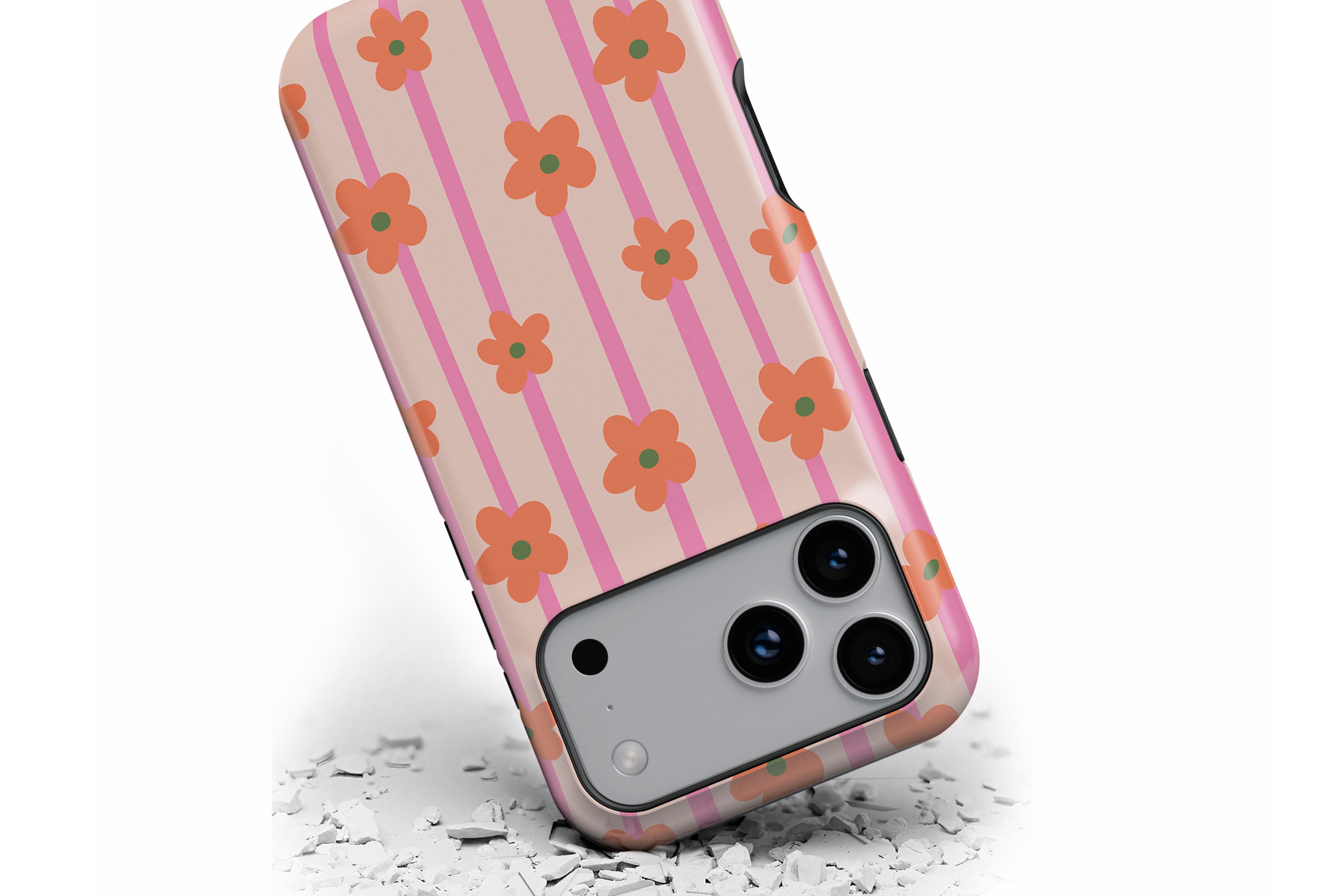 Front view of Daisy Chain magnetic tough case showing daisy stripe print design