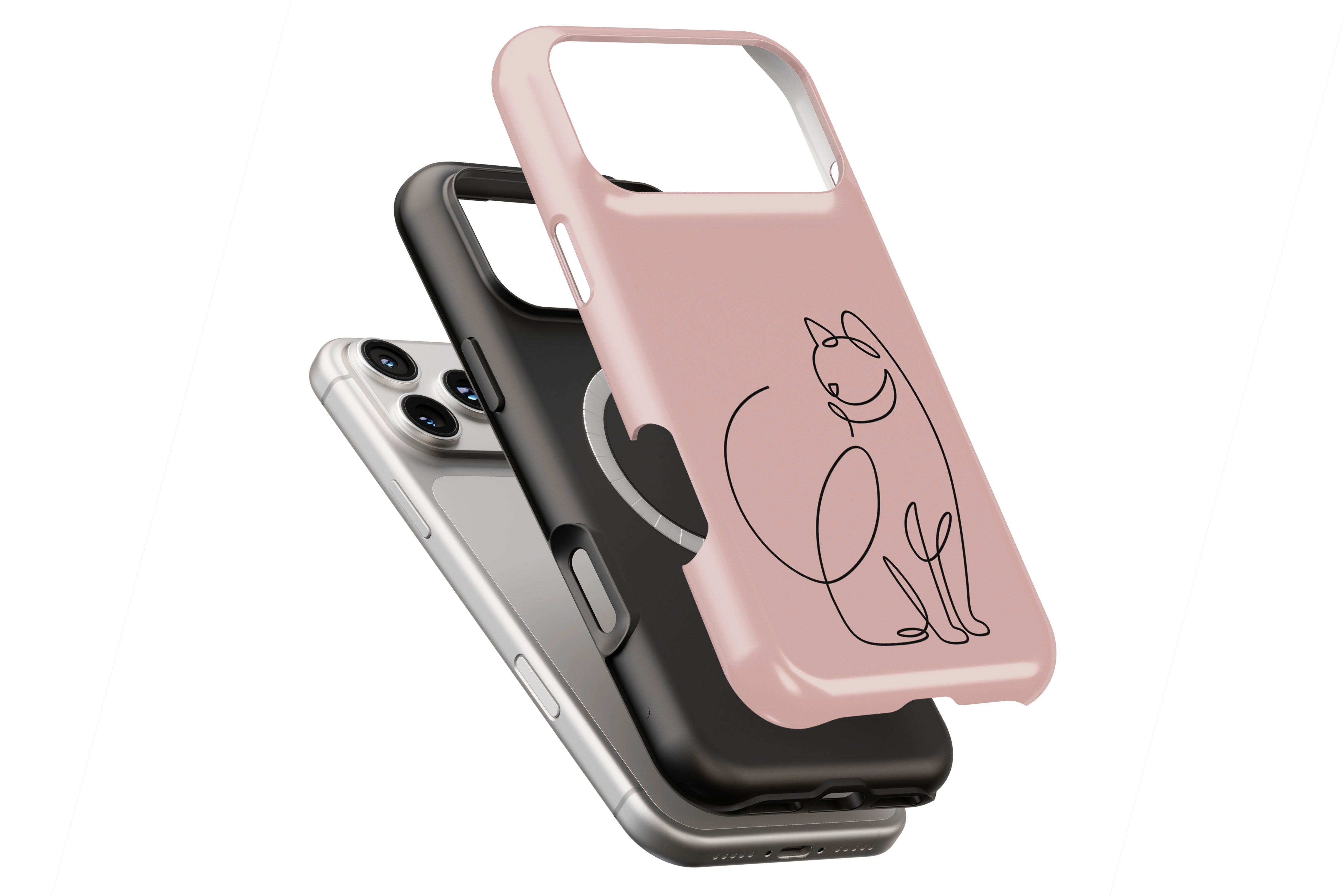 Doodle Cat magnetic case showing built-in magnetic ring compatible with MagSafe charging