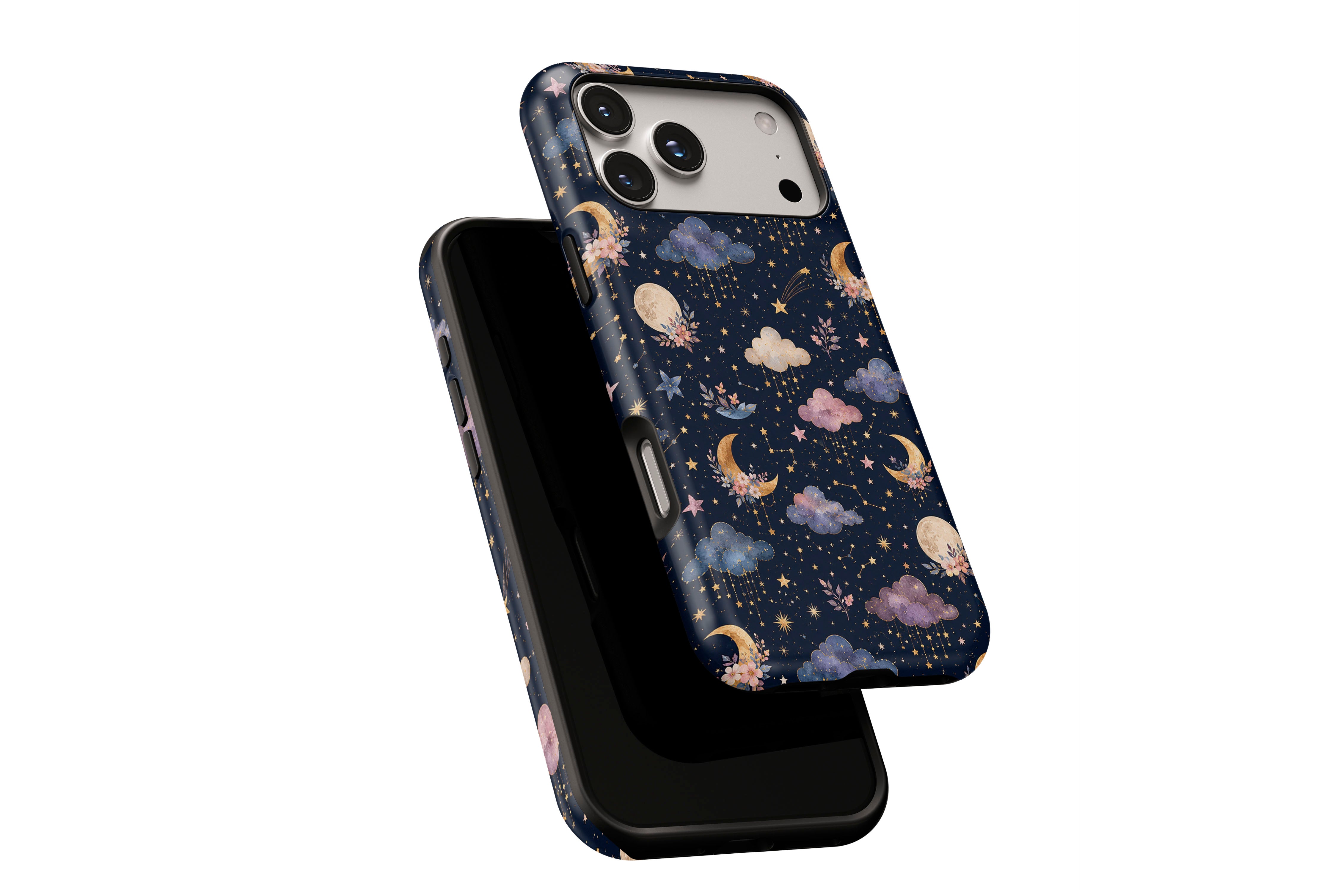Side view of Dreamscape phone case showing button cut-outs