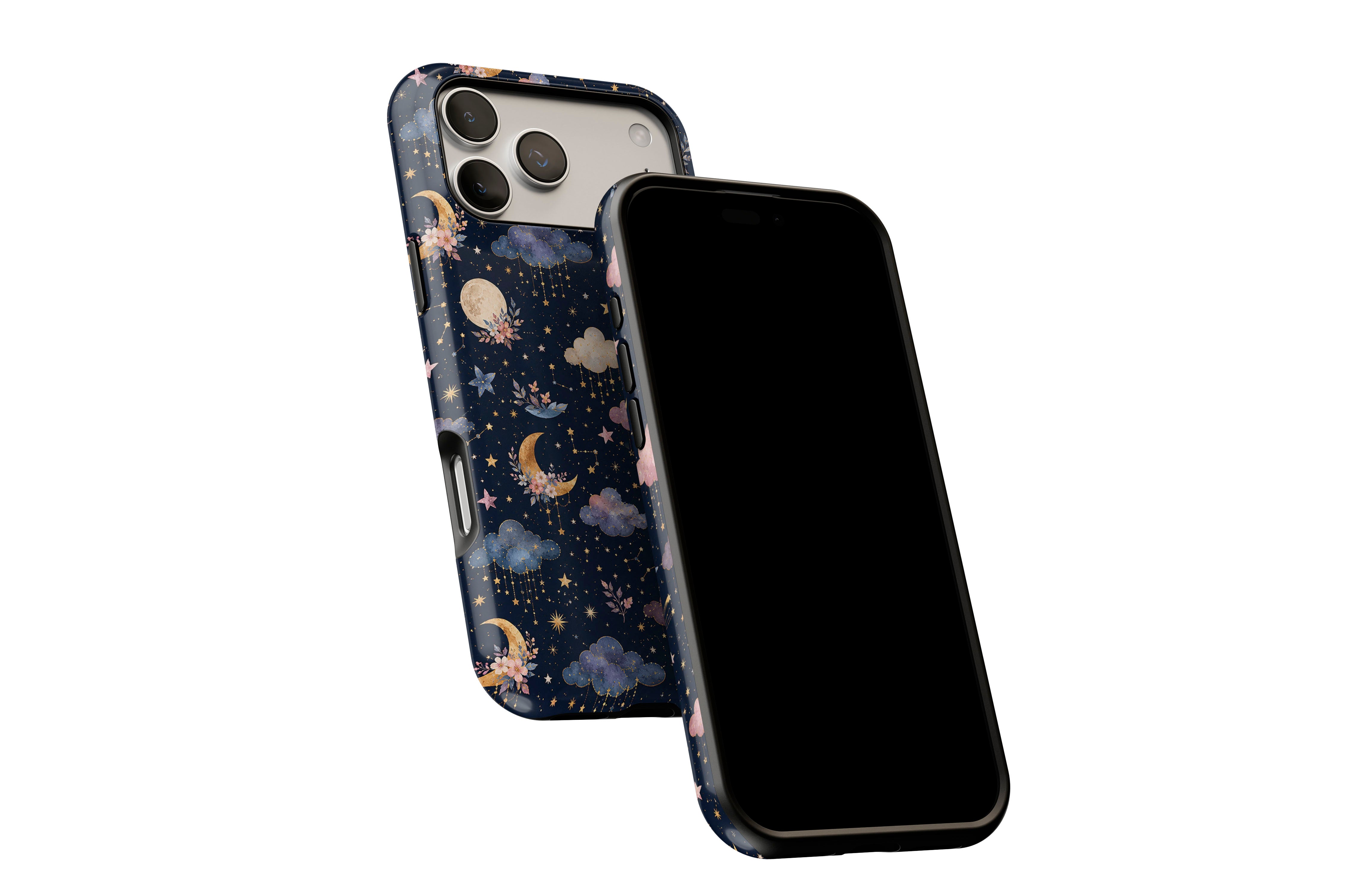 Side view of Dreamscape phone case showing button cut-outs