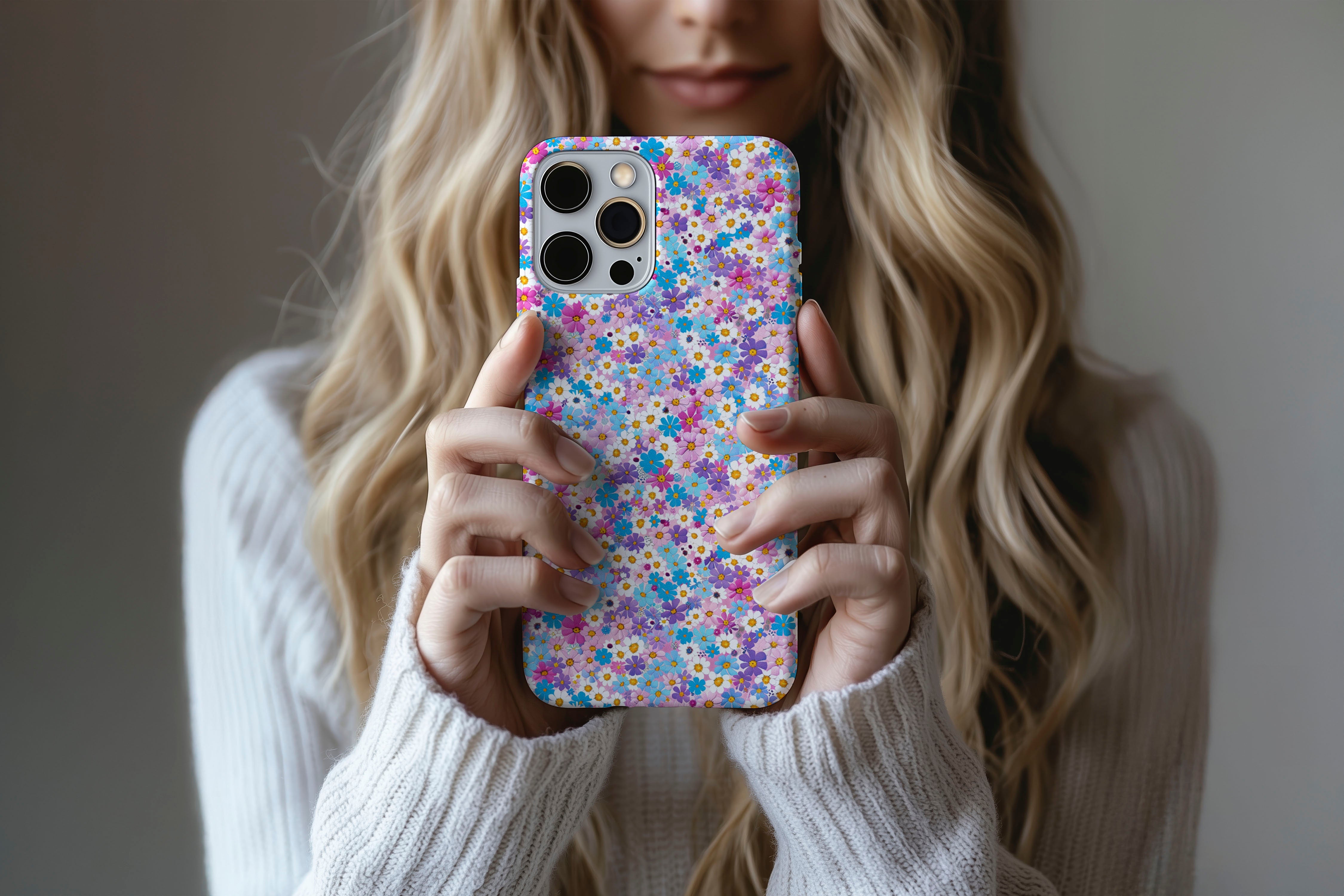 Lifestyle image of Duke Daisy Floral phone case showing ditsy floral design 