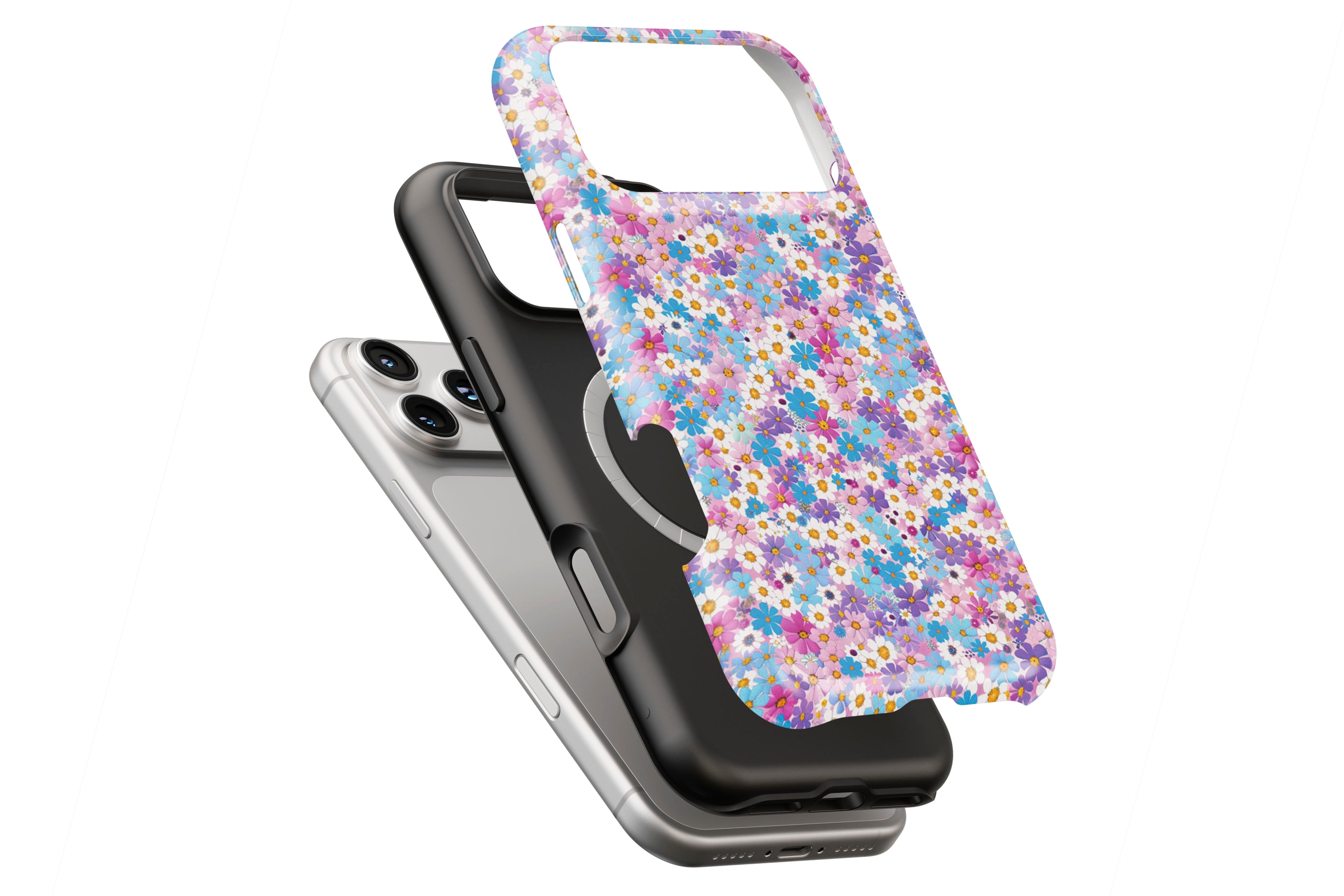 Duke Daisy Floral magnetic case showing built-in magnetic ring compatible with MagSafe charging