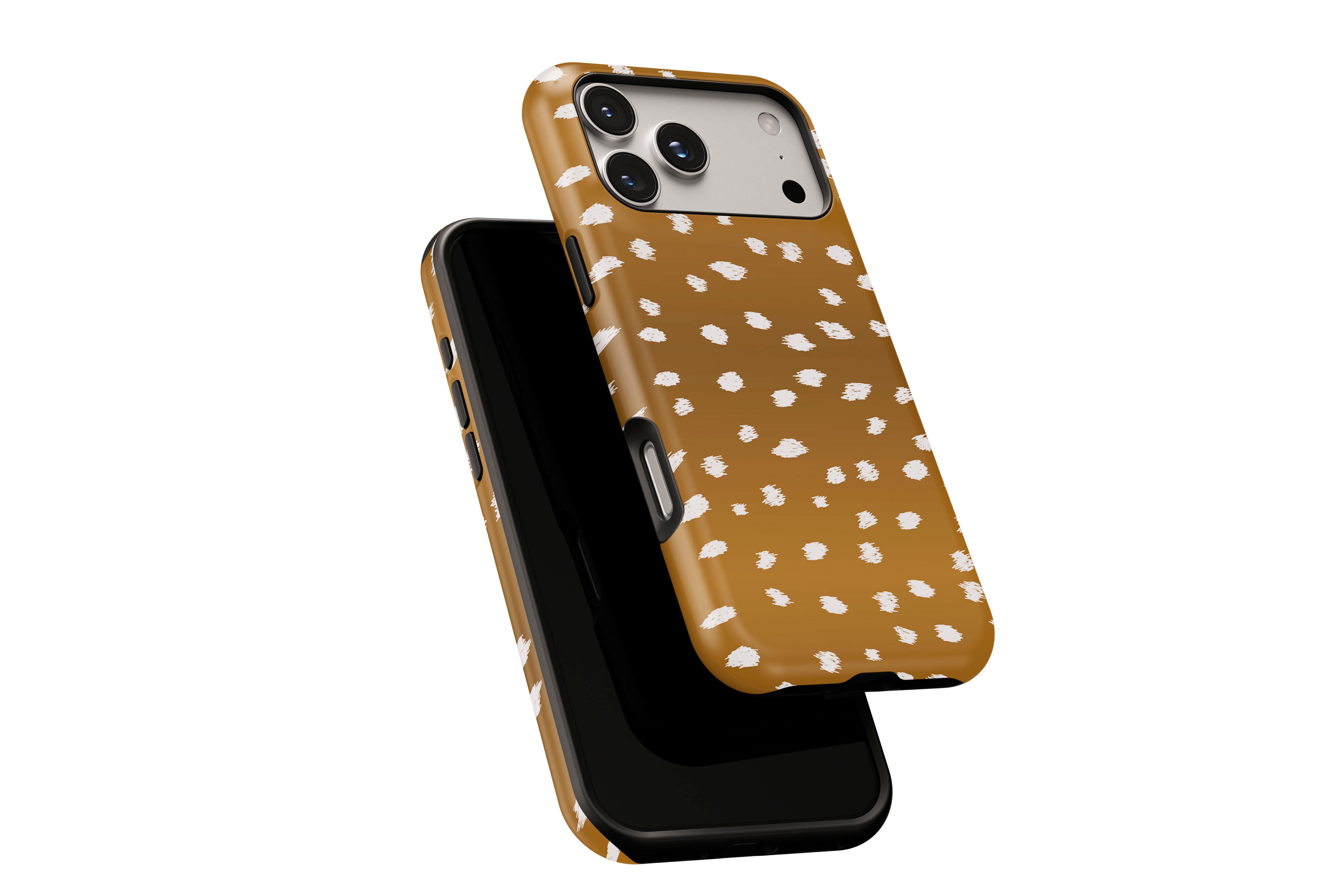 Side view of Freckled phone case showing button cut-outs