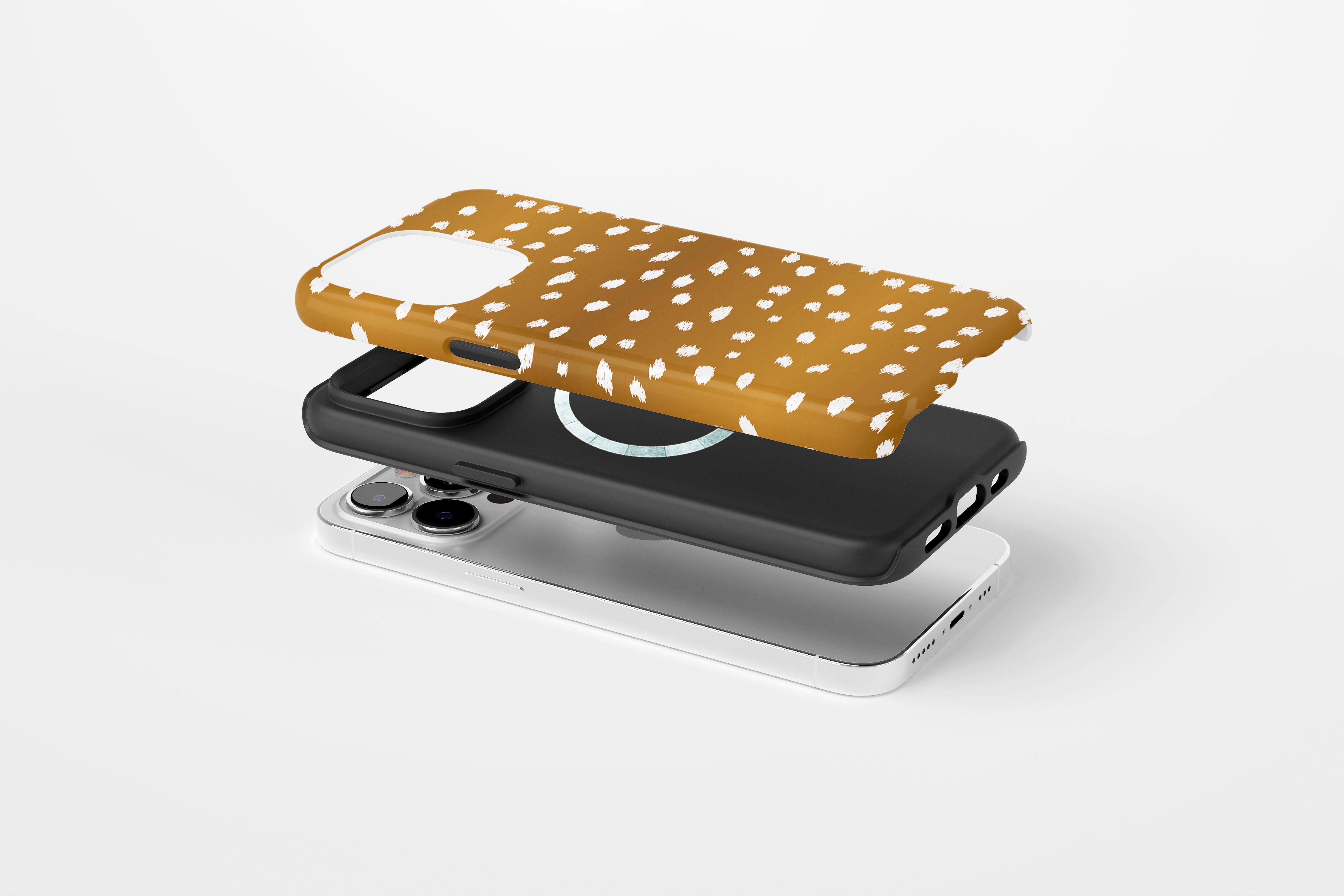 Side view of Freckled case showing freckled spot print design