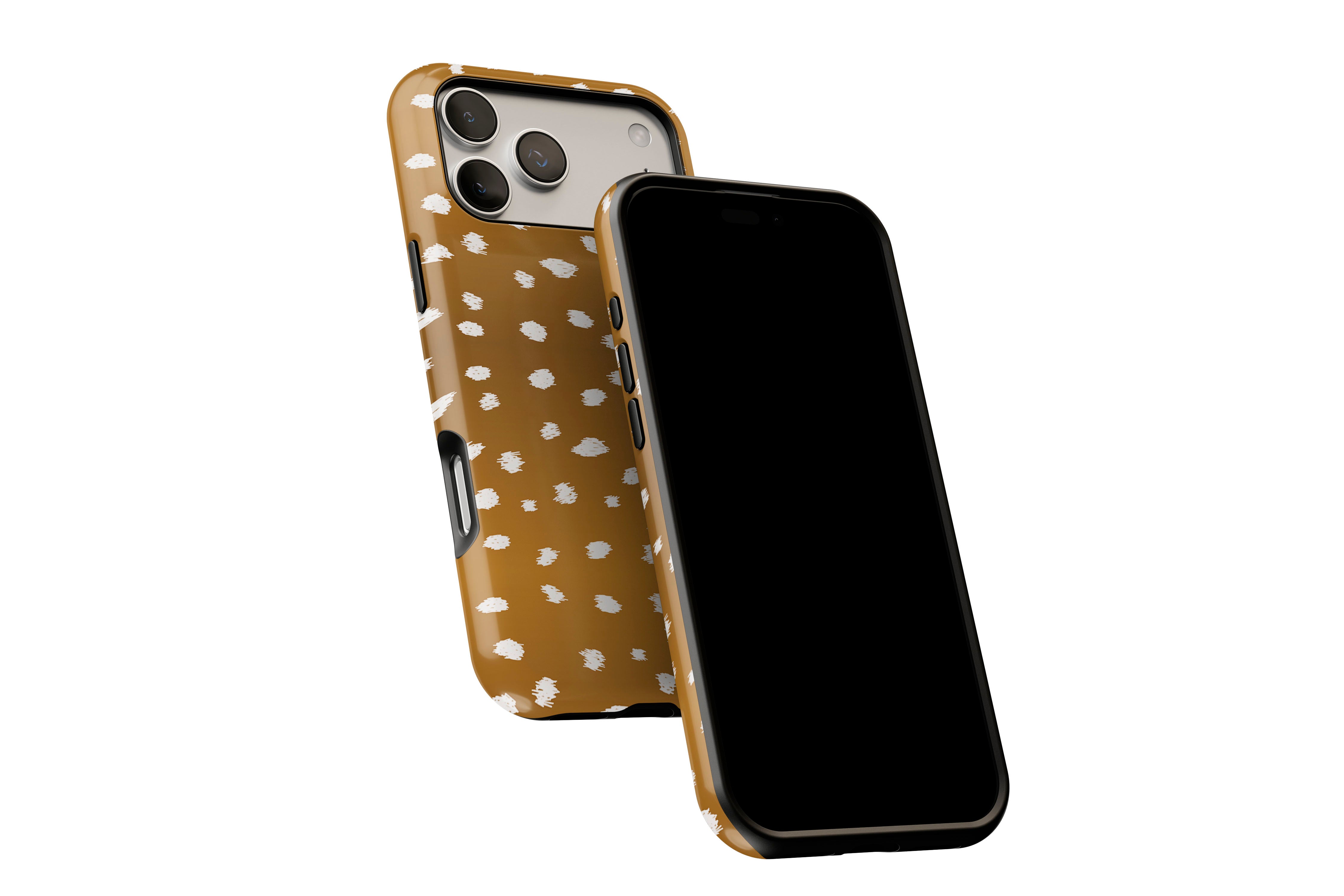 Side view of Freckled phone case showing button cut-outs