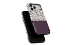 Side view of Geo Dots (Black Cherry) phone case showing button cut-outs