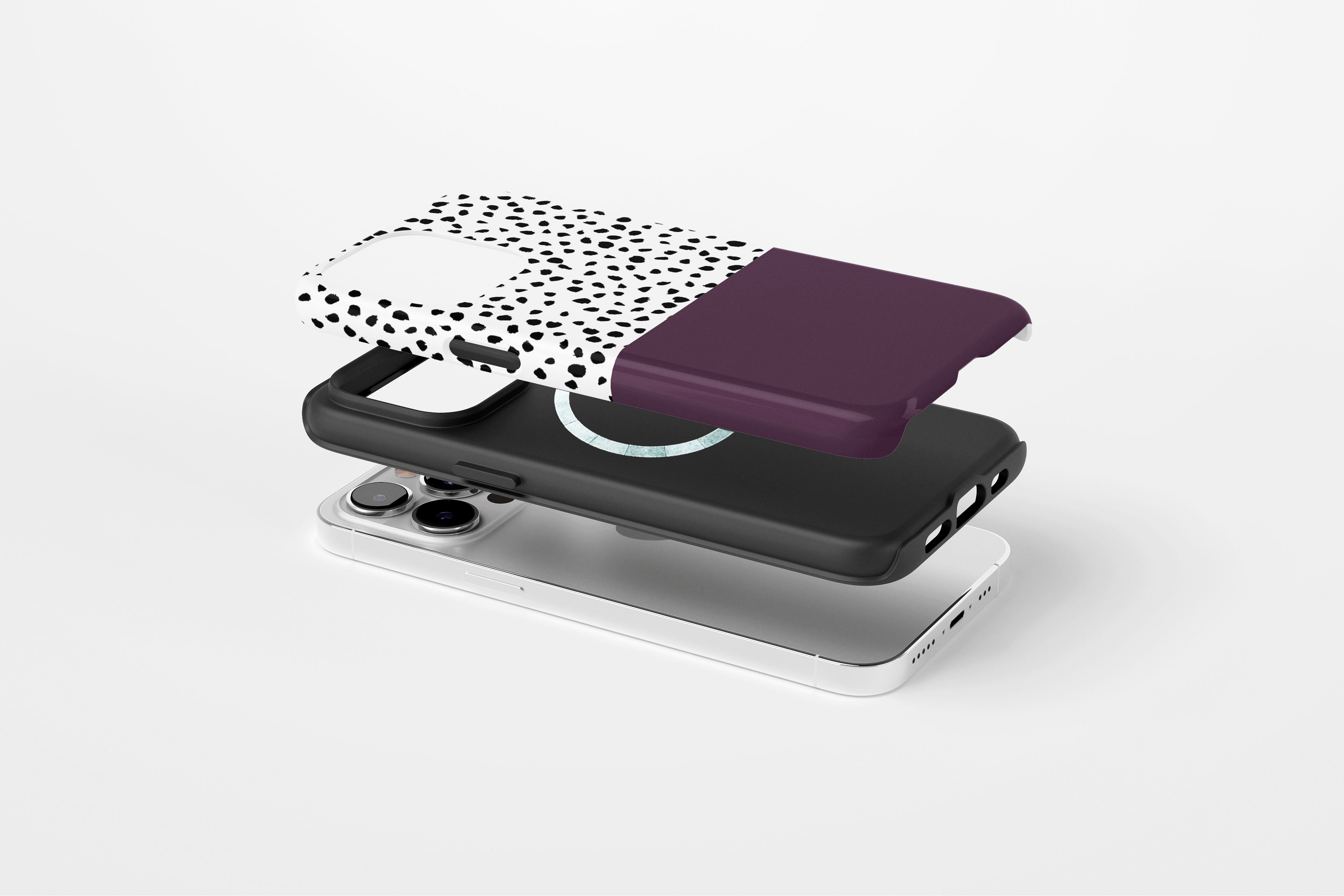 Side view of Geo Dots (Black Cherry) case showing geometric dots print design