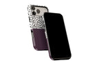 Side view of Geo Dots (Black Cherry) phone case showing button cut-outs