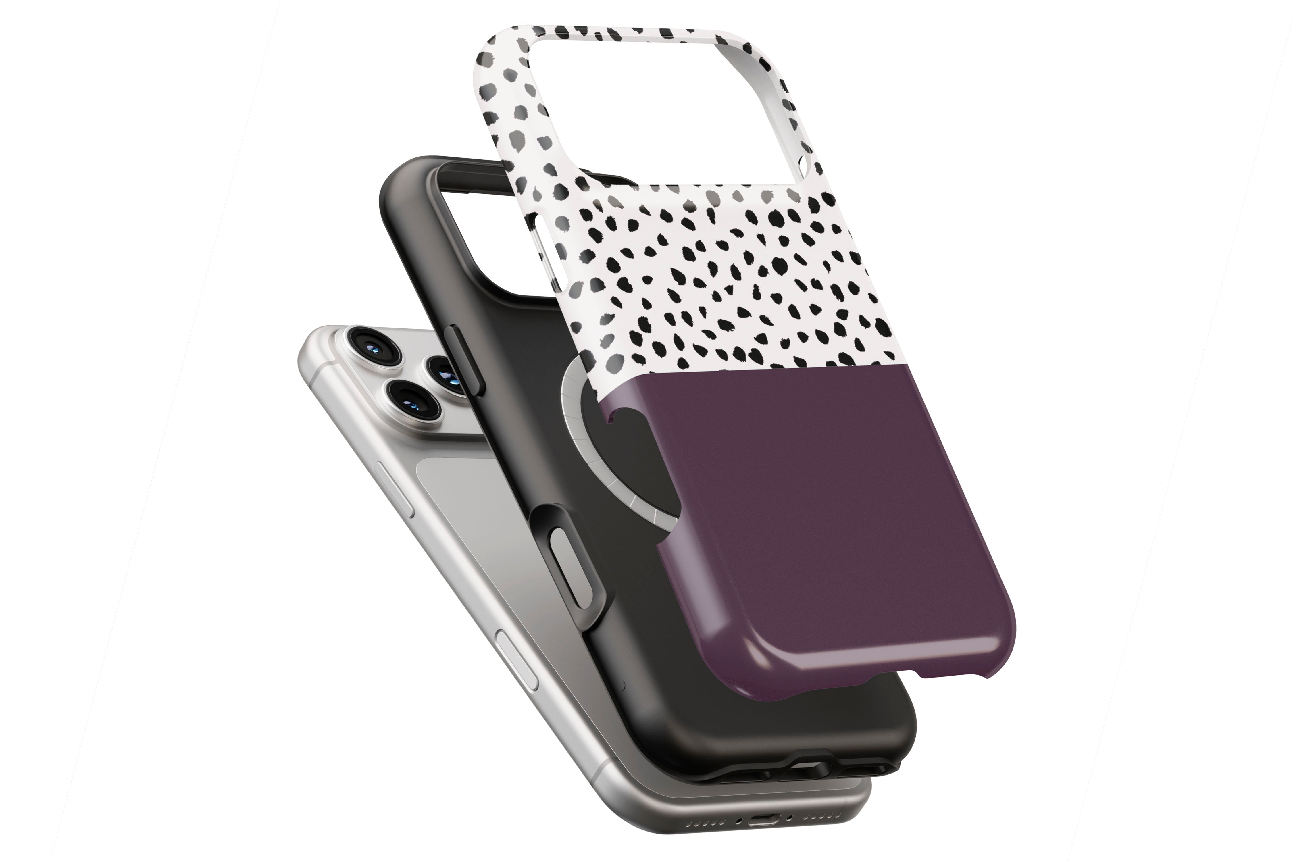 Geo Dots (Black Cherry) magnetic case showing built-in magnetic ring compatible with MagSafe charging