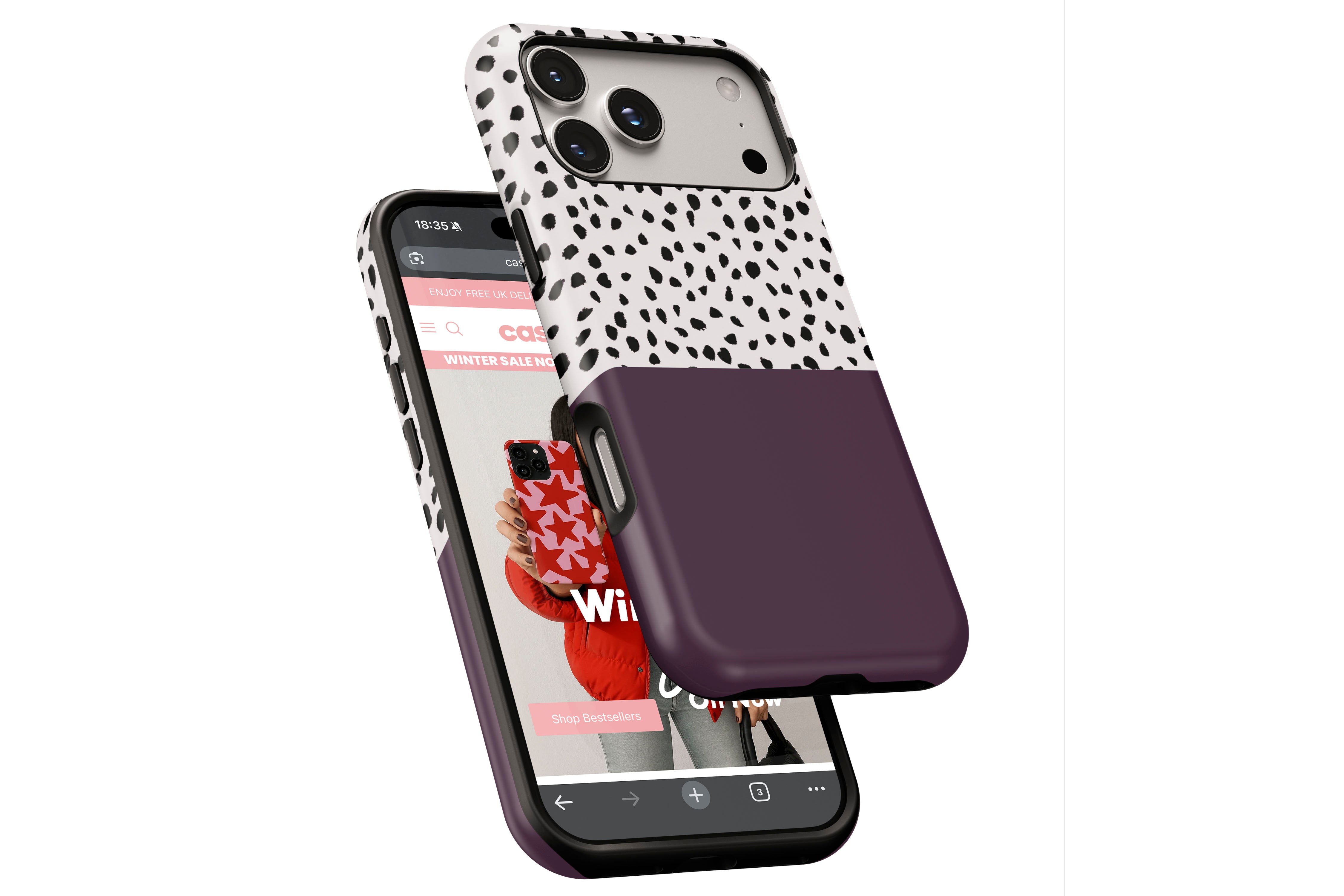 Side view of Geo Dots (Black Cherry) magnetic tough case showing button cut-outs