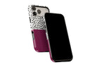 Side view of Geo Dots (Burgundy) phone case showing button cut-outs