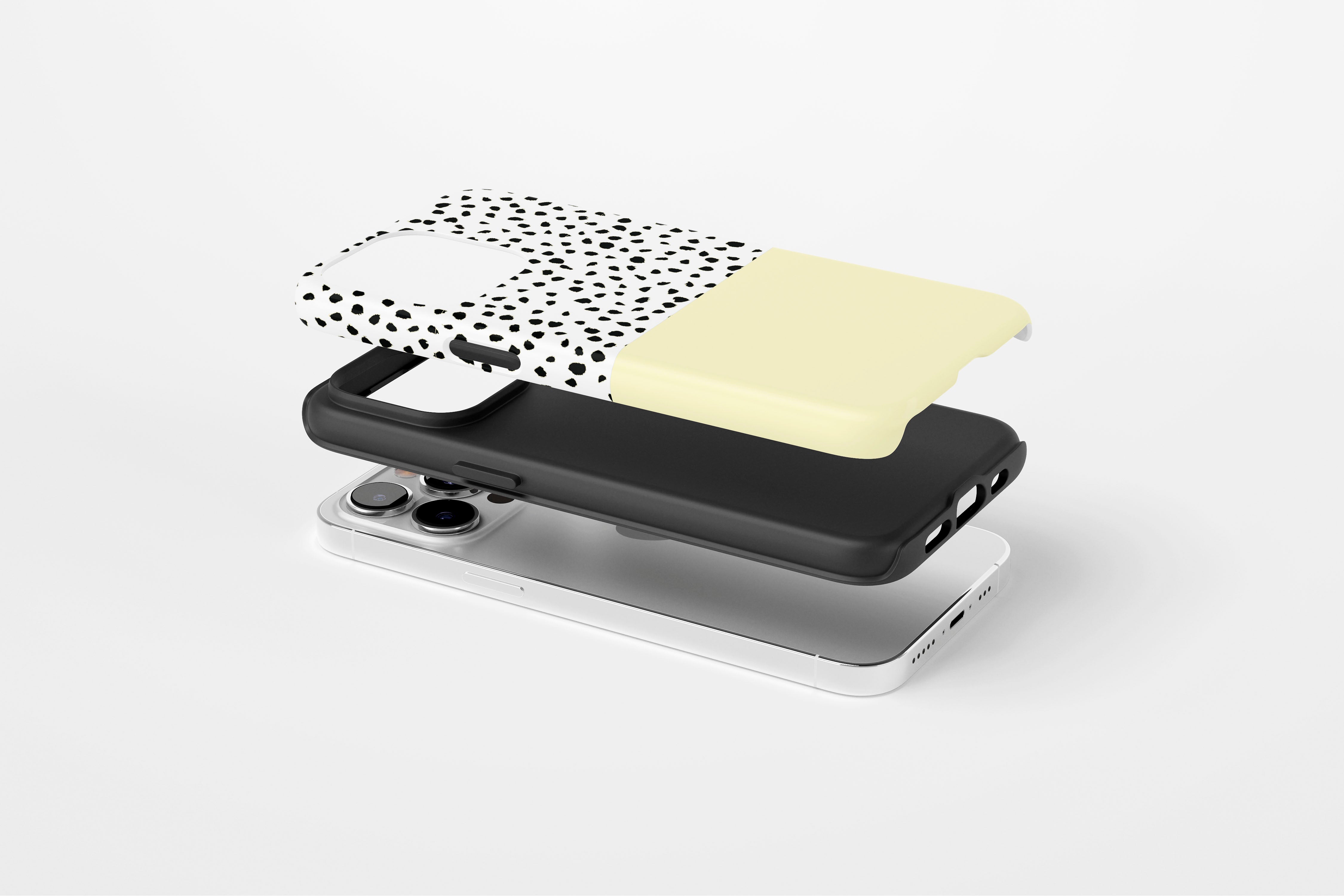 Side view of Geo Dots (Butter Yellow) case showing an example of tough case