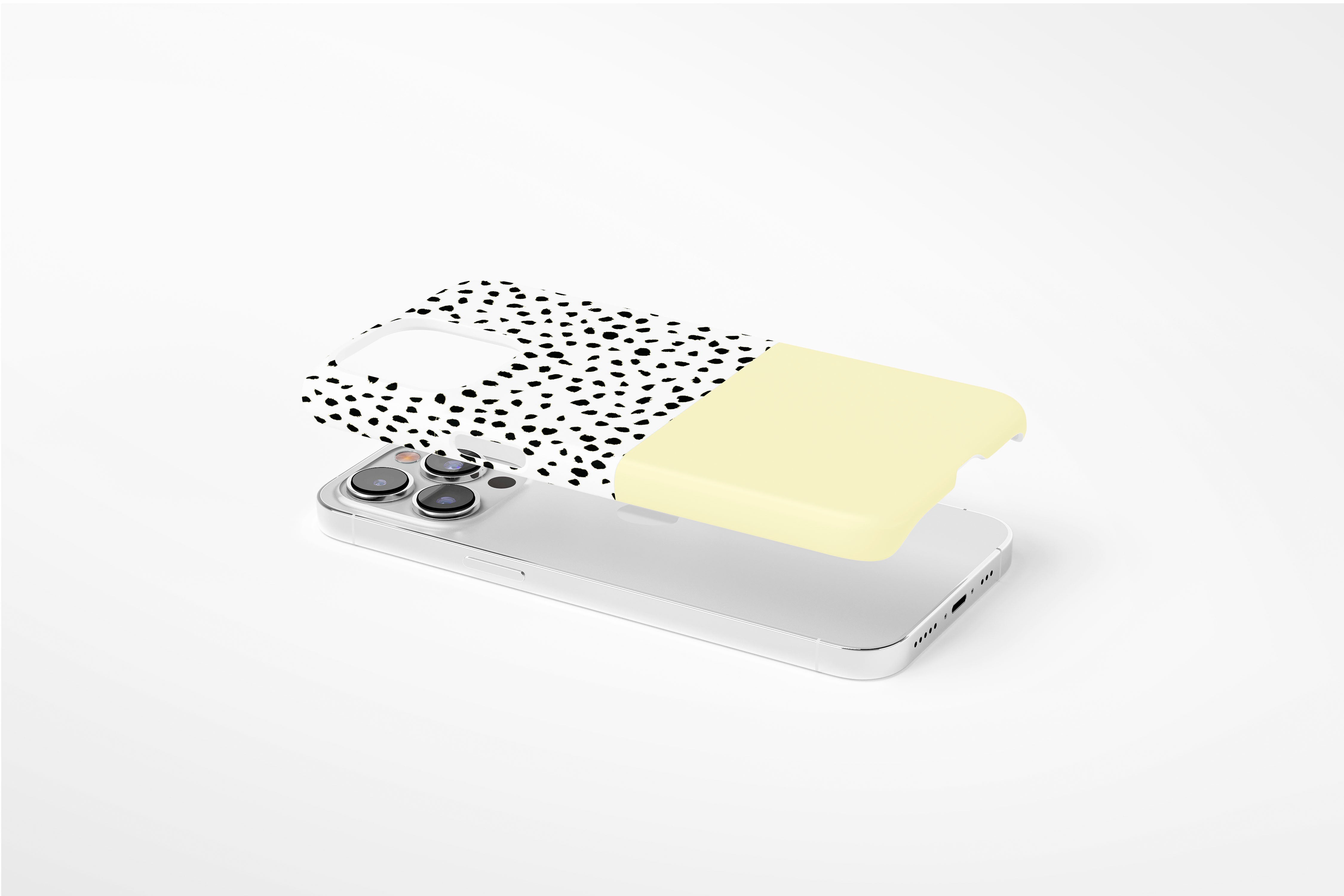 Side view of Geo Dots (Butter Yellow) case showing an example of slim case