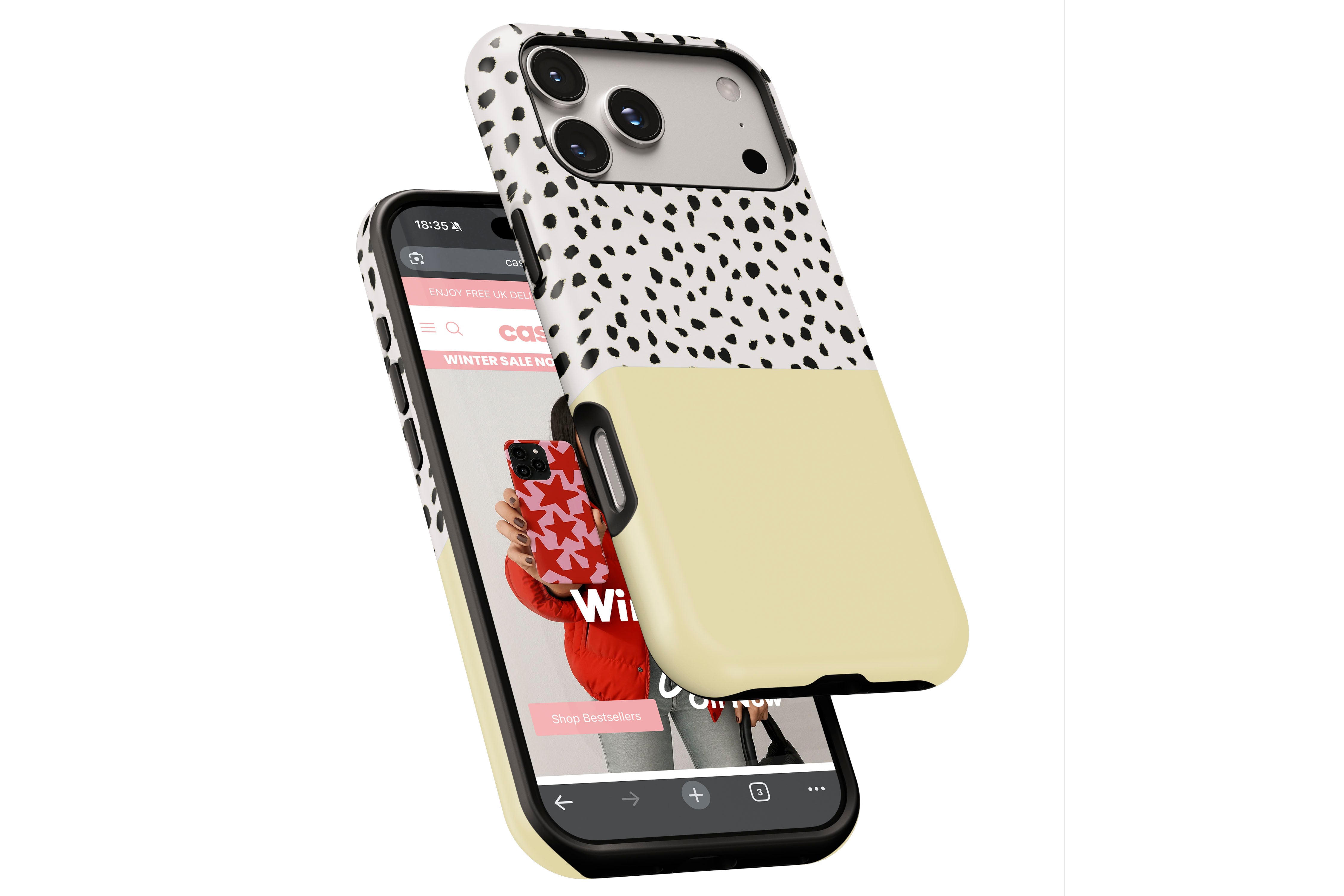 Side view of Geo Dots (Butter Yellow) magnetic tough case showing button cut-outs