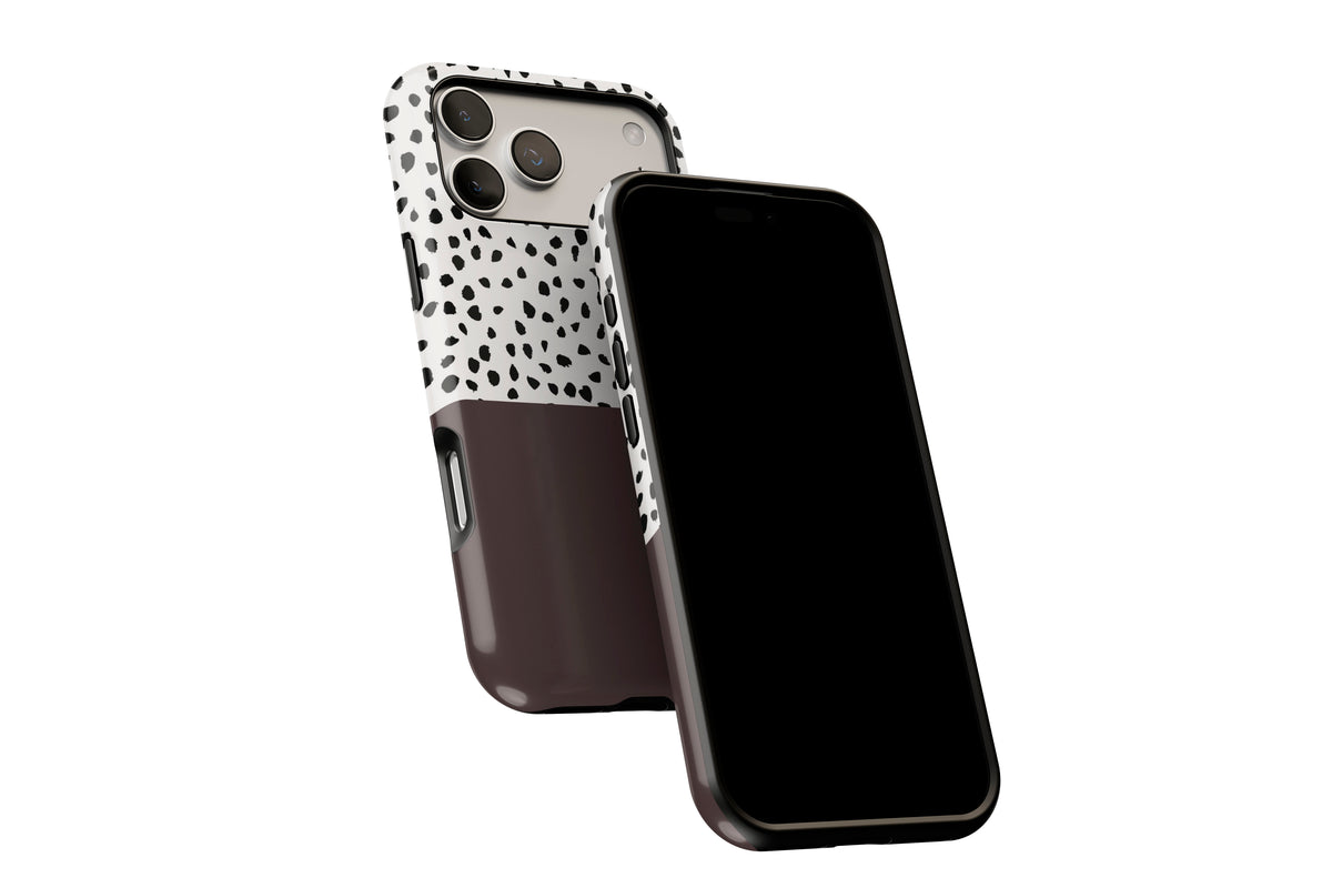Side view of Geo Dots (Espresso) phone case showing button cut-outs