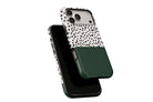 Side view of Geo Dots (Green) phone case showing button cut-outs
