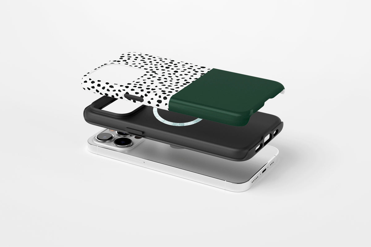 Side view of Geo Dots (Green) case showing geometric dots print design