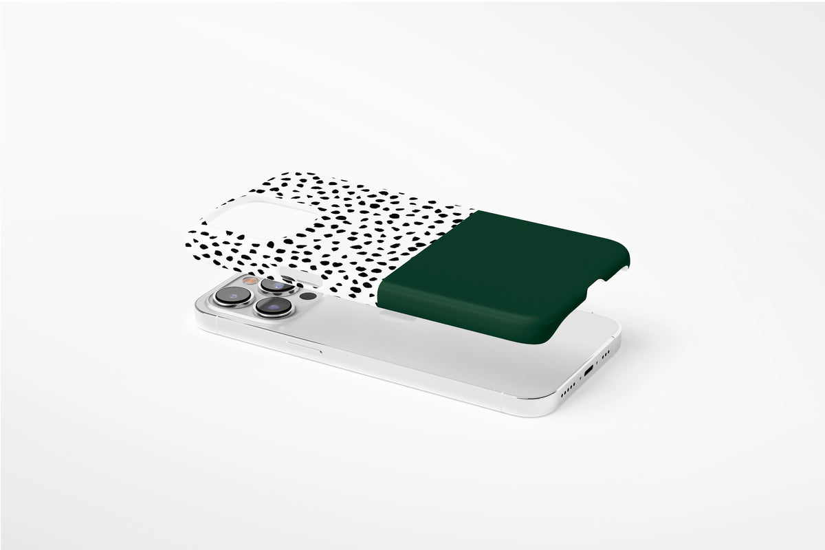Side view of Geo Dots (Green) case showing an example of slim case