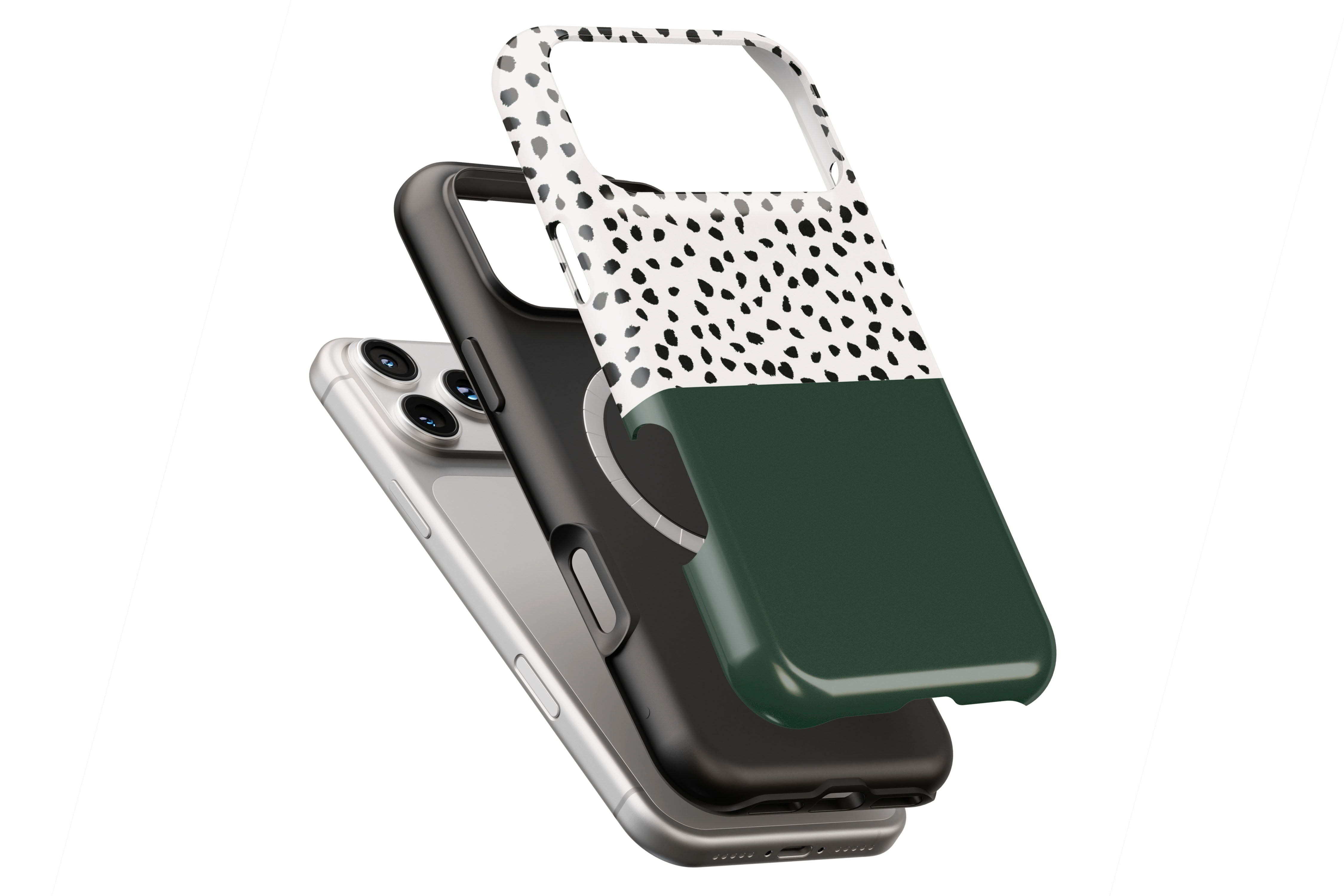 Geo Dots (Green) magnetic case showing built-in magnetic ring compatible with MagSafe charging