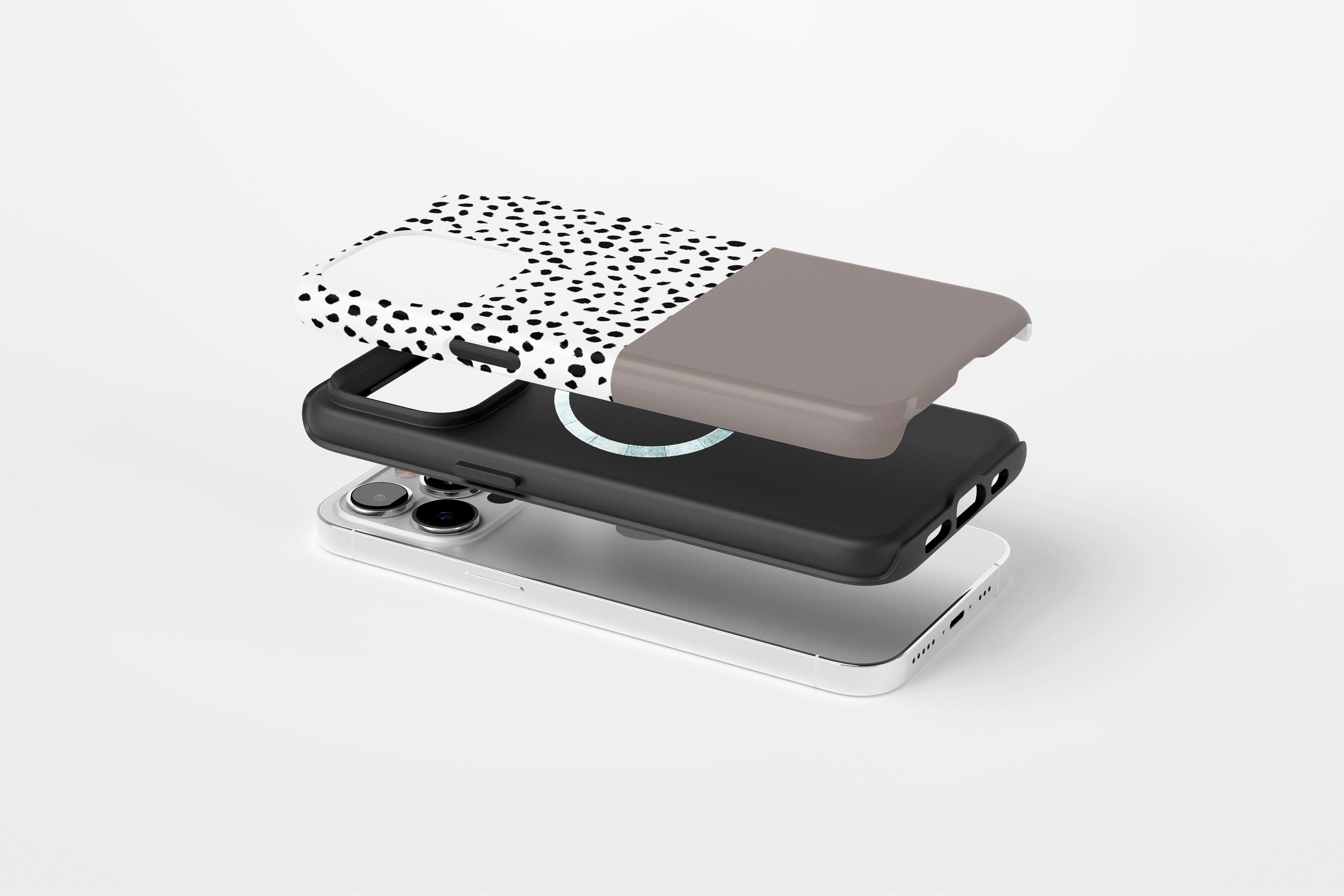 Side view of Geo Dots (Latte) case showing geometric dots print design