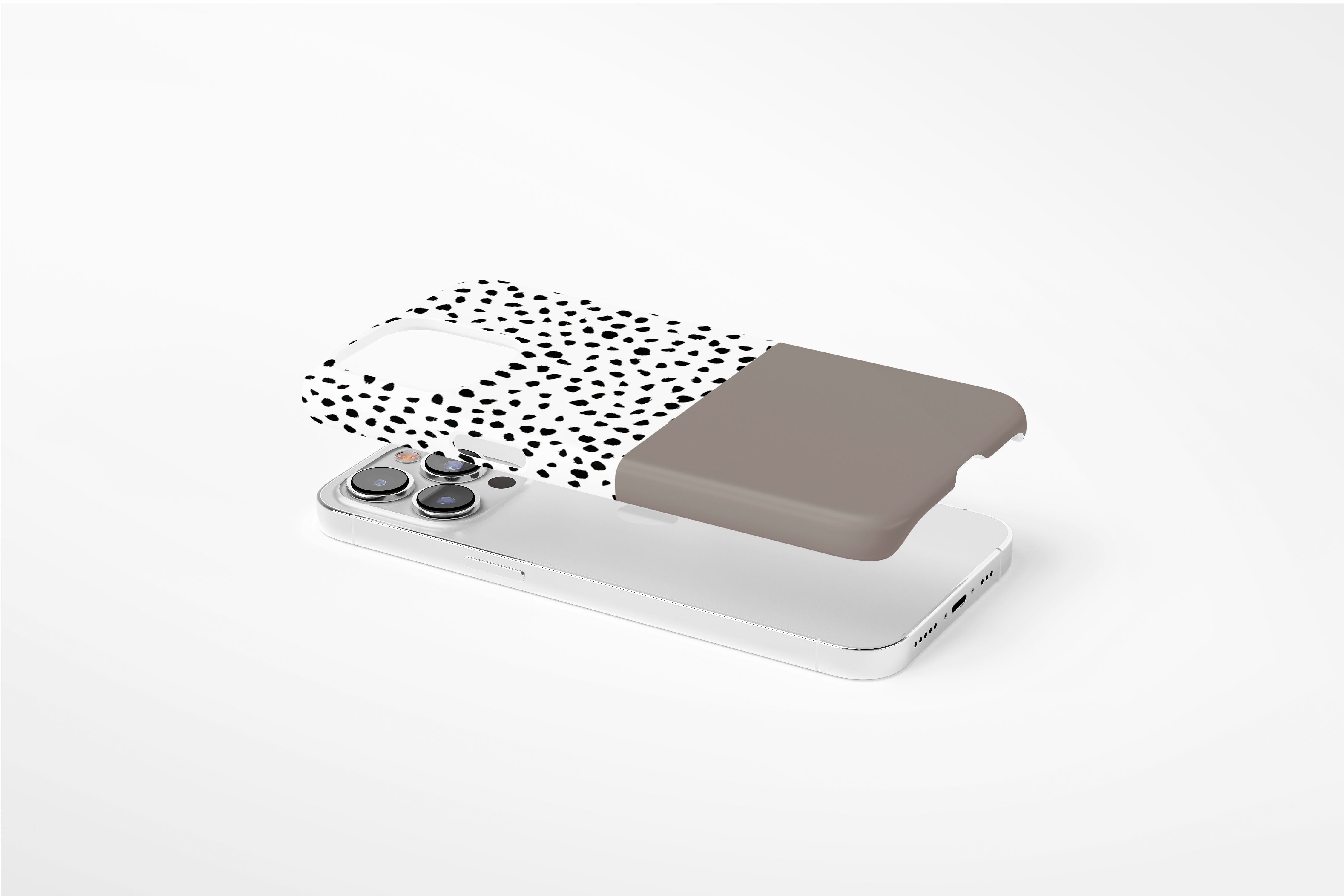 Side view of Geo Dots (Latte) case showing an example of slim case