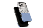 Side view of Geo Dots (Light Blue) phone case showing button cut-outs