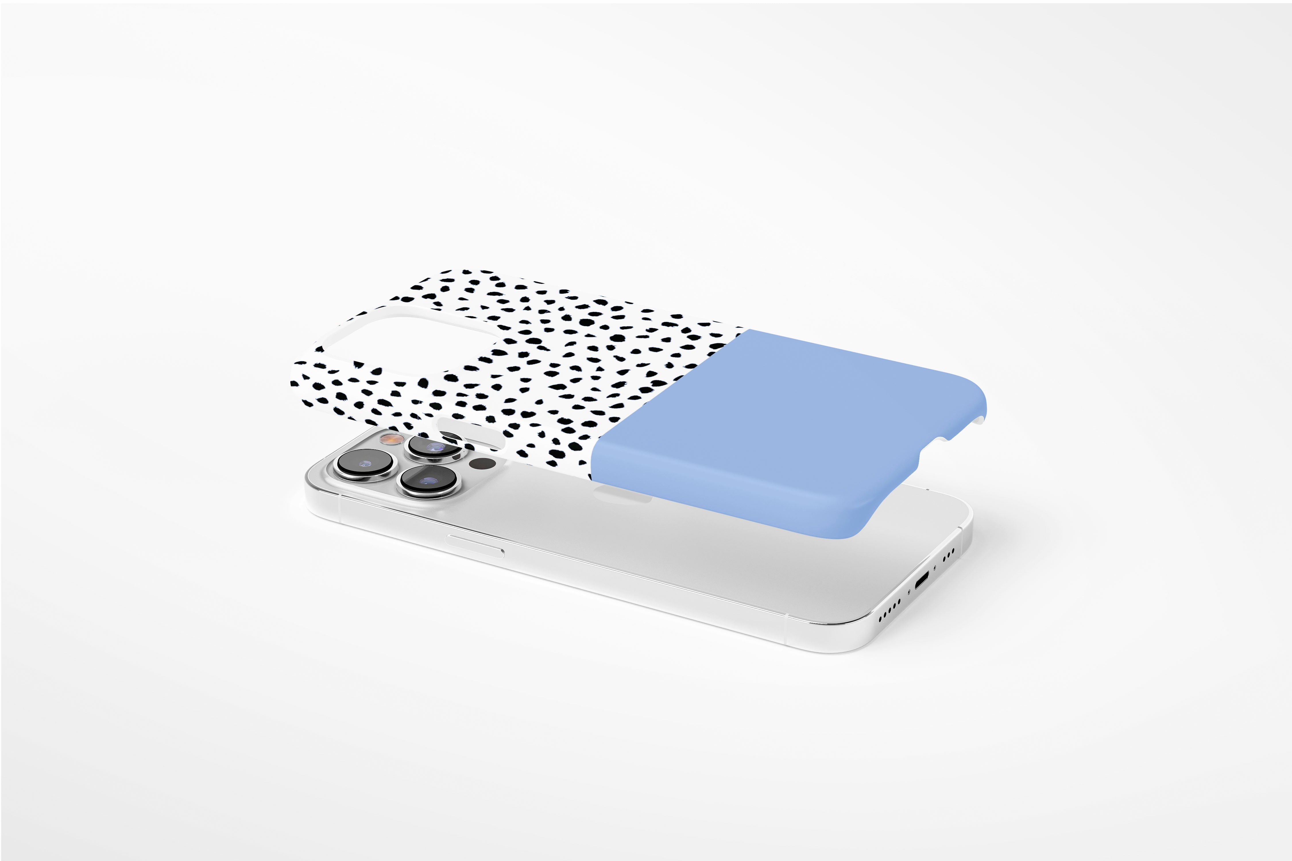 Side view of Geo Dots (Light Blue) case showing an example of slim case