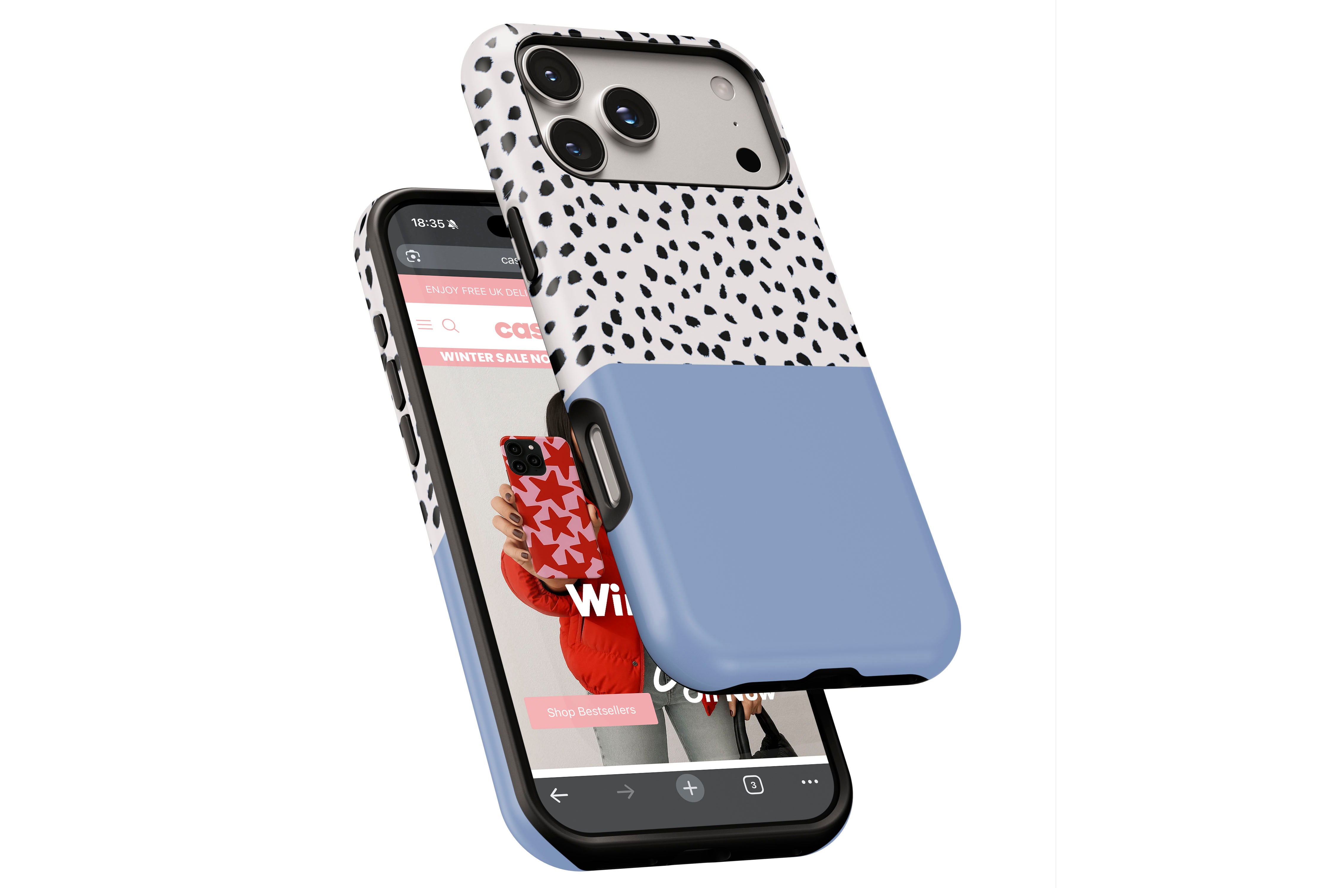 Side view of Geo Dots (Light Blue) magnetic tough case showing button cut-outs