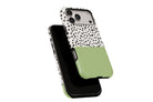 Side view of Geo Dots (Matcha) phone case showing button cut-outs