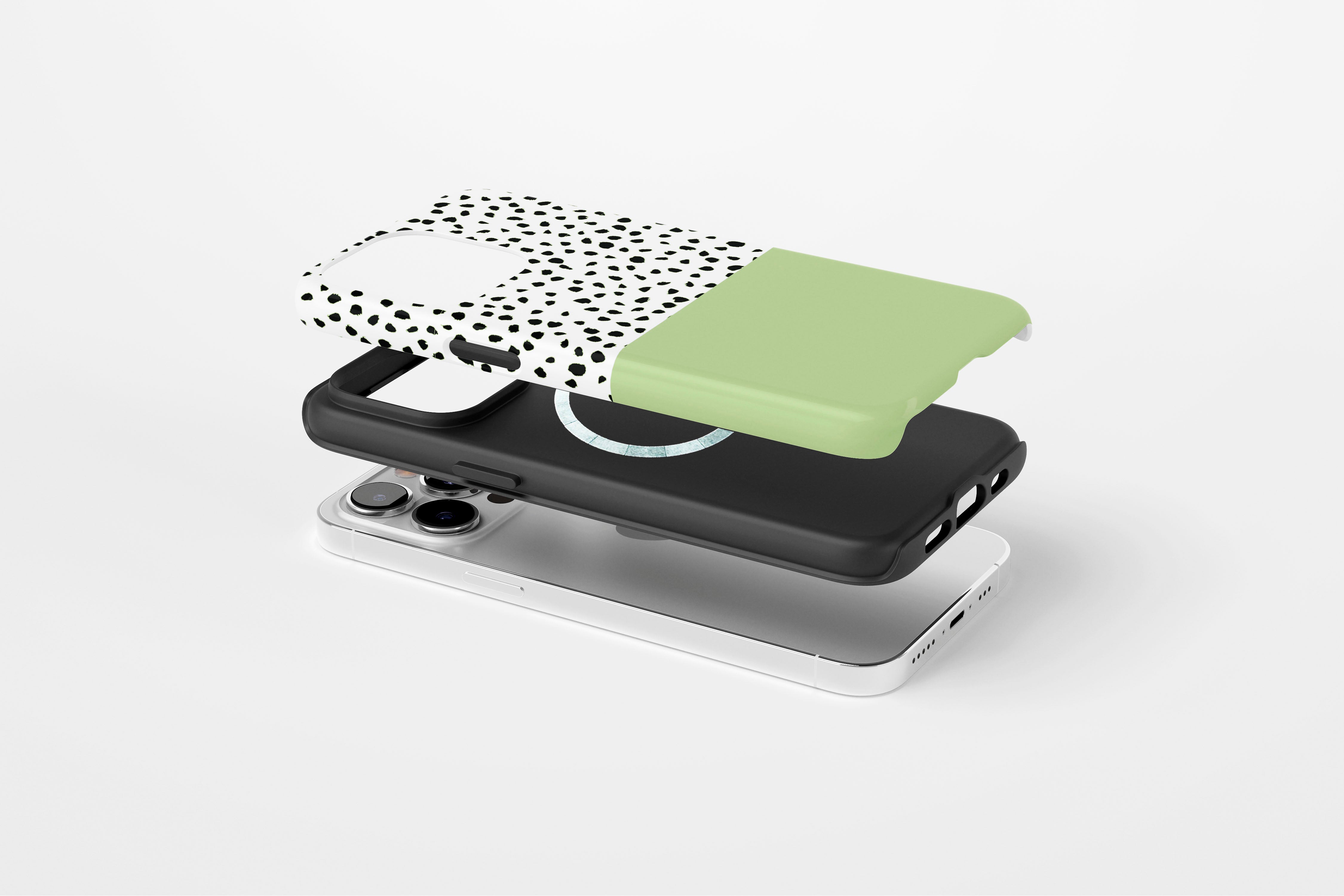 Side view of Geo Dots (Matcha) case showing geometric dots print design