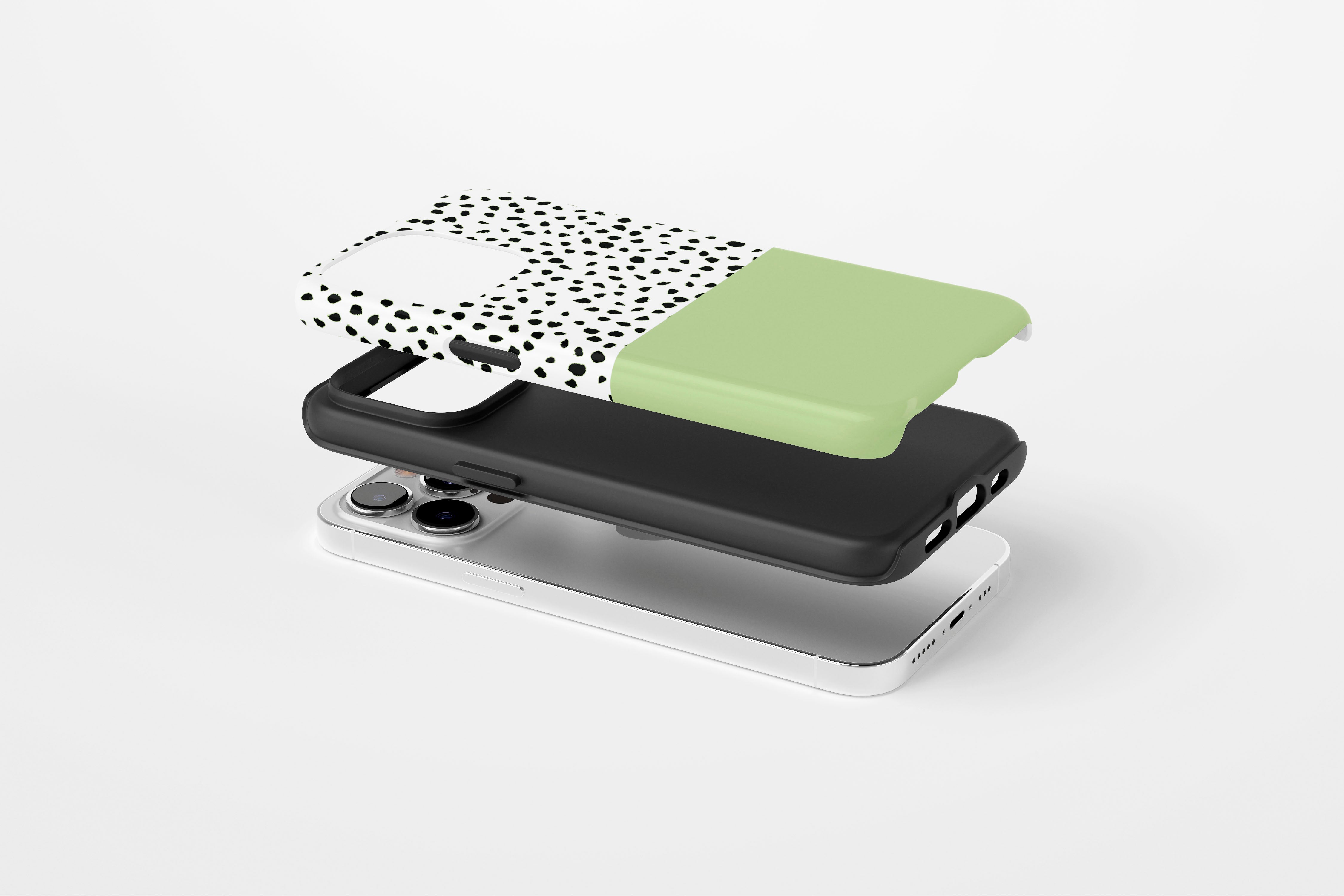 Side view of Geo Dots (Matcha) case showing an example of tough case