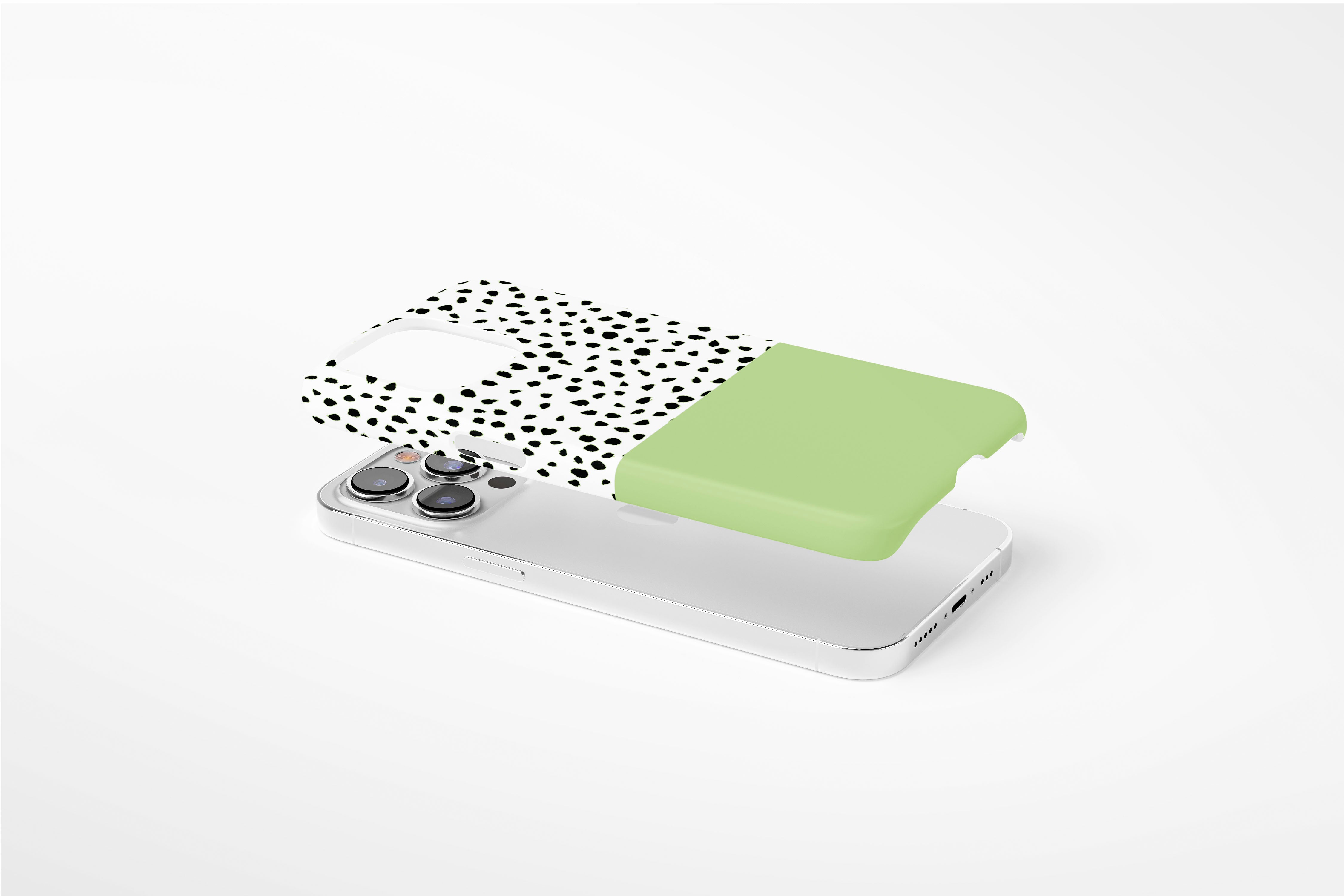 Side view of Geo Dots (Matcha) case showing an example of slim case